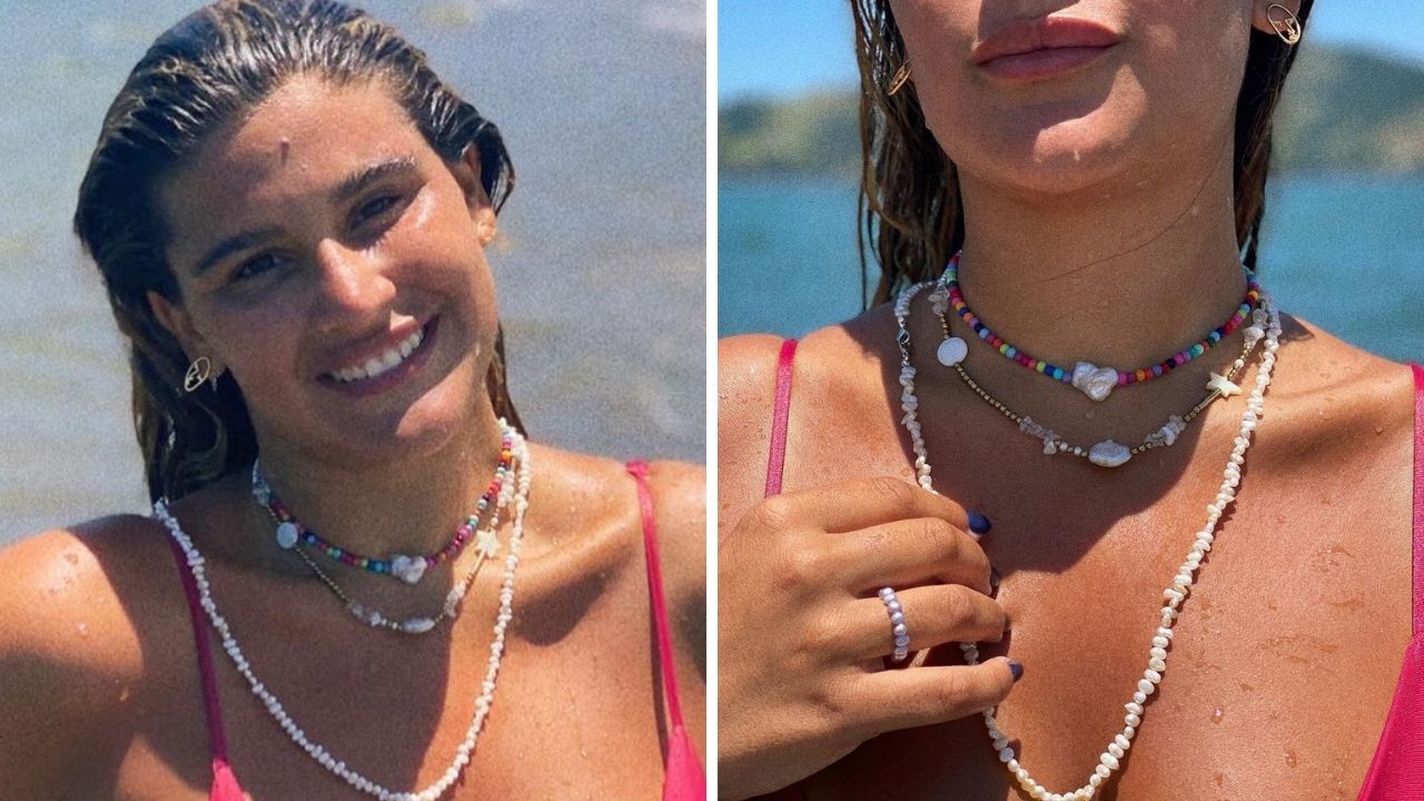 Giulia Costa toma banho de mar, exibe corpo farto em cliques sensuais e Flávia Alessandra reage: “Musa”
