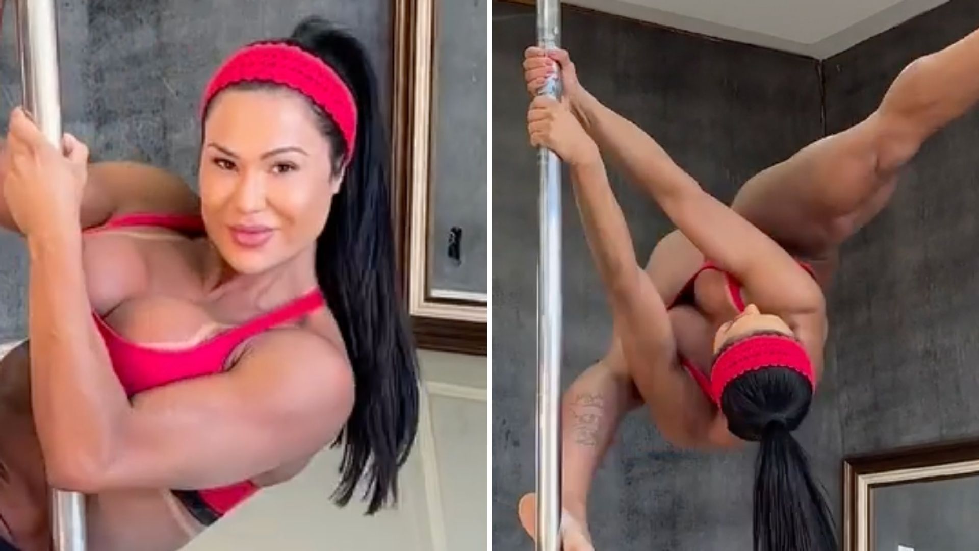 Gracyanne Barbosa choca ao trepar no pole dance de top e calcinha: “Exuberante”