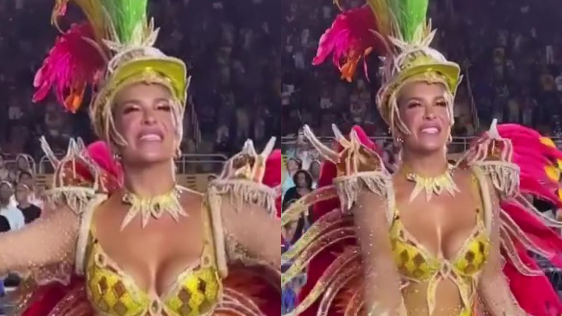 Lore Improta desfila com look cavadíssimo na Sapucaí e samba muito: “Brilhou”