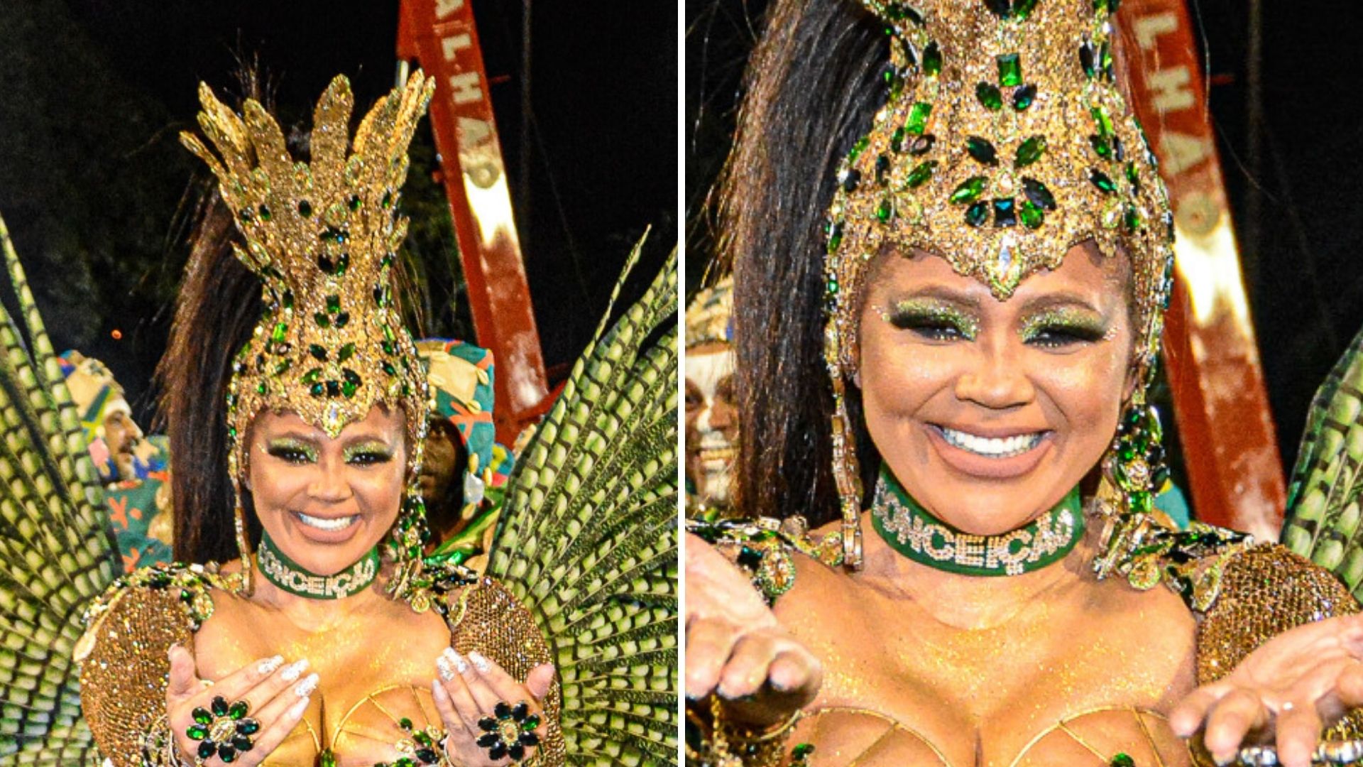 Aos 43 anos, mãe de Lexa arrasa na Sapucaí com sutiã transparente cravejado por pedrarias