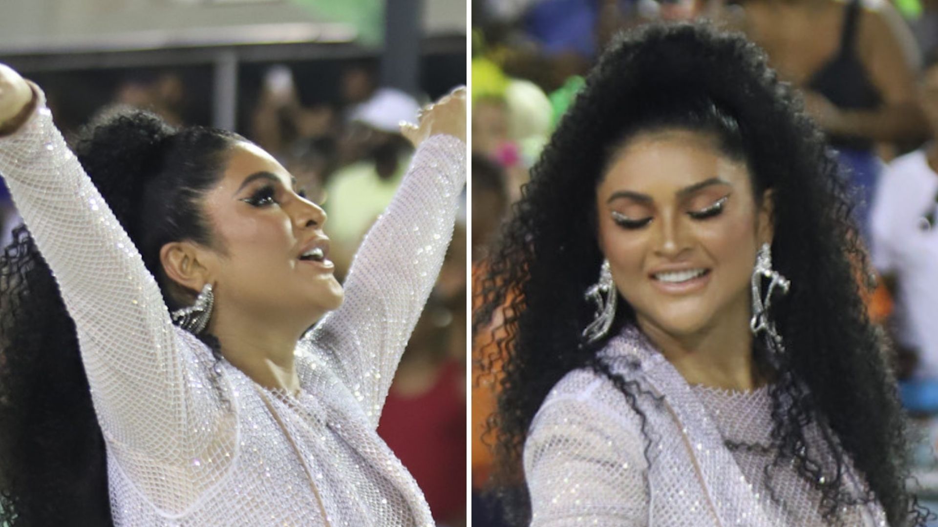 Mileide Mihaile samba com body cavado e capa transparente em ensaio de Carnaval