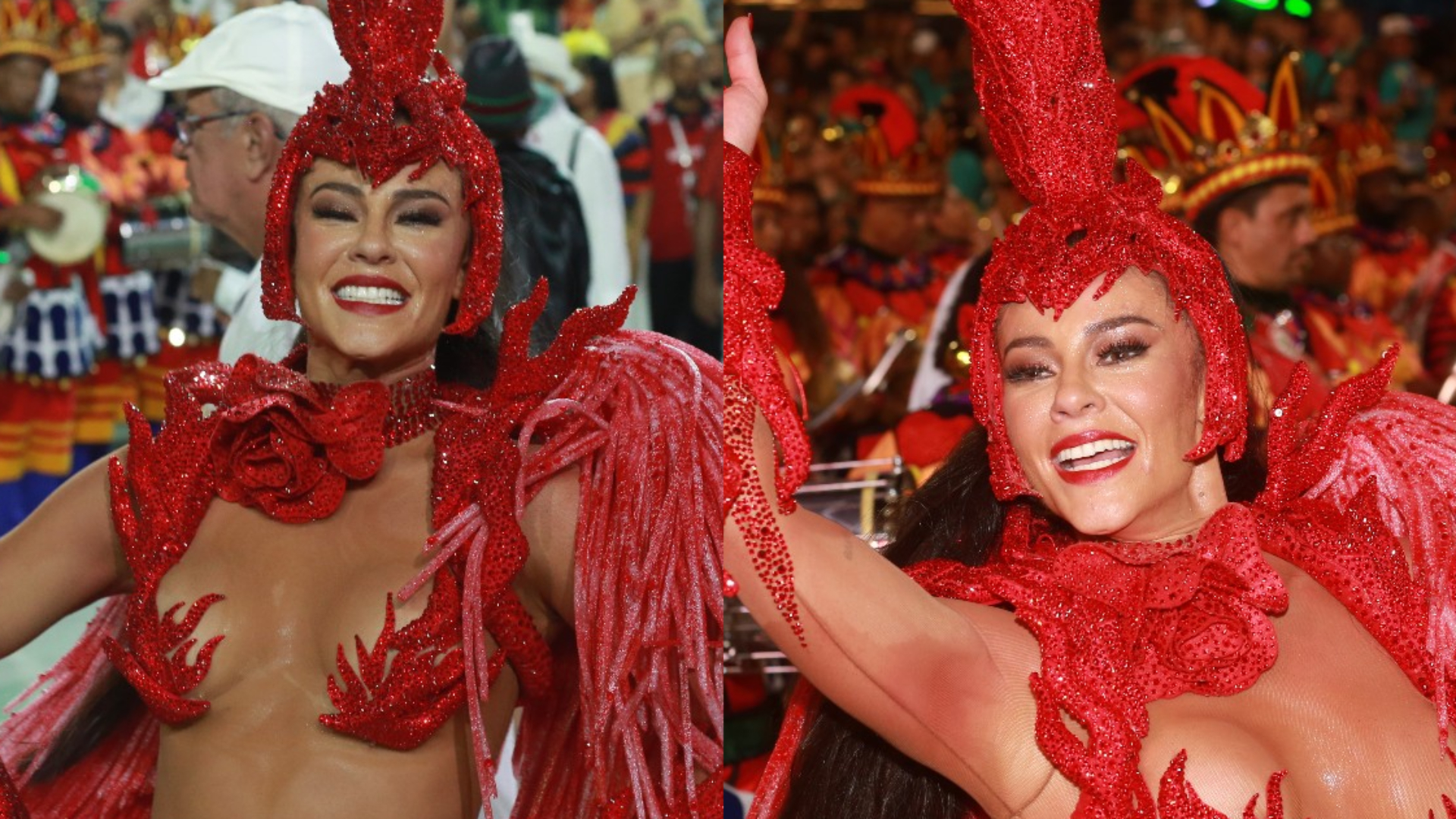 Paolla Oliveira mostra corpão turbinado e samba no pé em Desfile das Campeãs