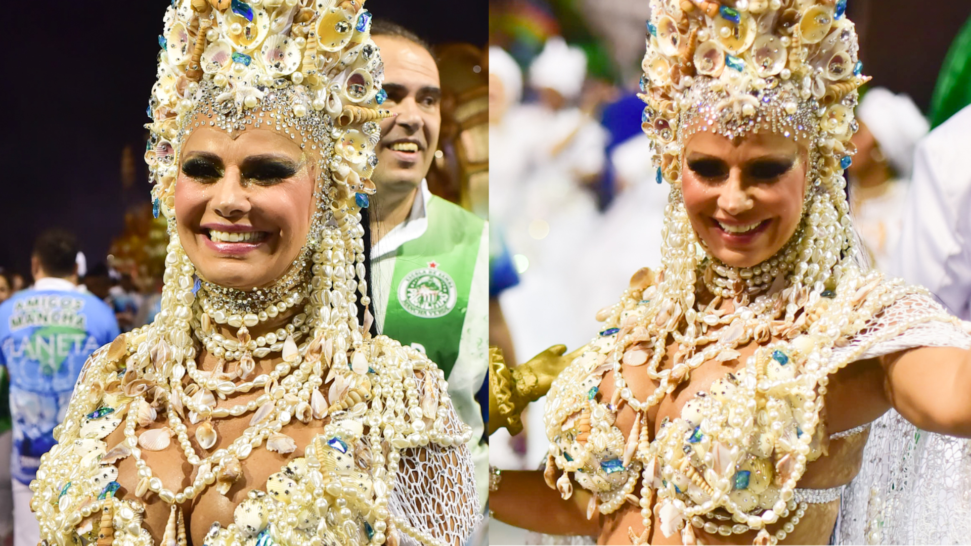 Viviane Araújo desfila com barrigão de grávida e fantasia ousada em São Paulo