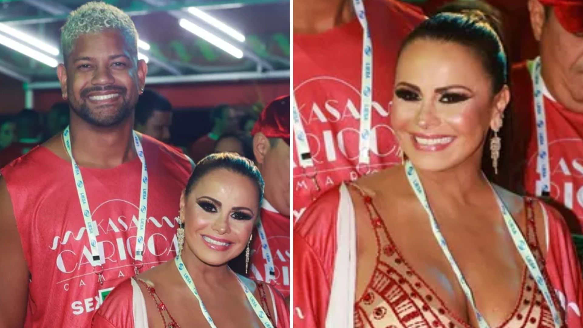 Ao lado do marido, Viviane Araújo elege look transparente para curtir a folia na Sapucaí