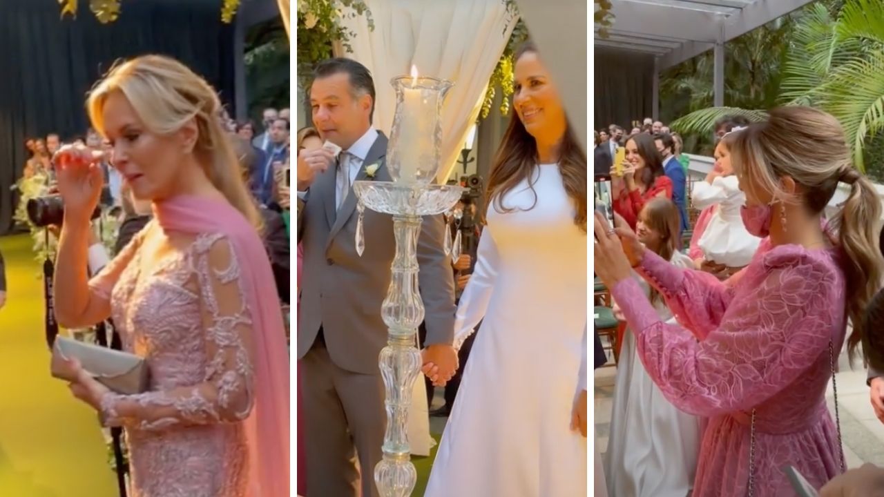 Chiquérrimas! Ao lado da mãe, Ticiane Pinheiro se emociona no casamento luxuoso da irmã, Jô Pinheiro