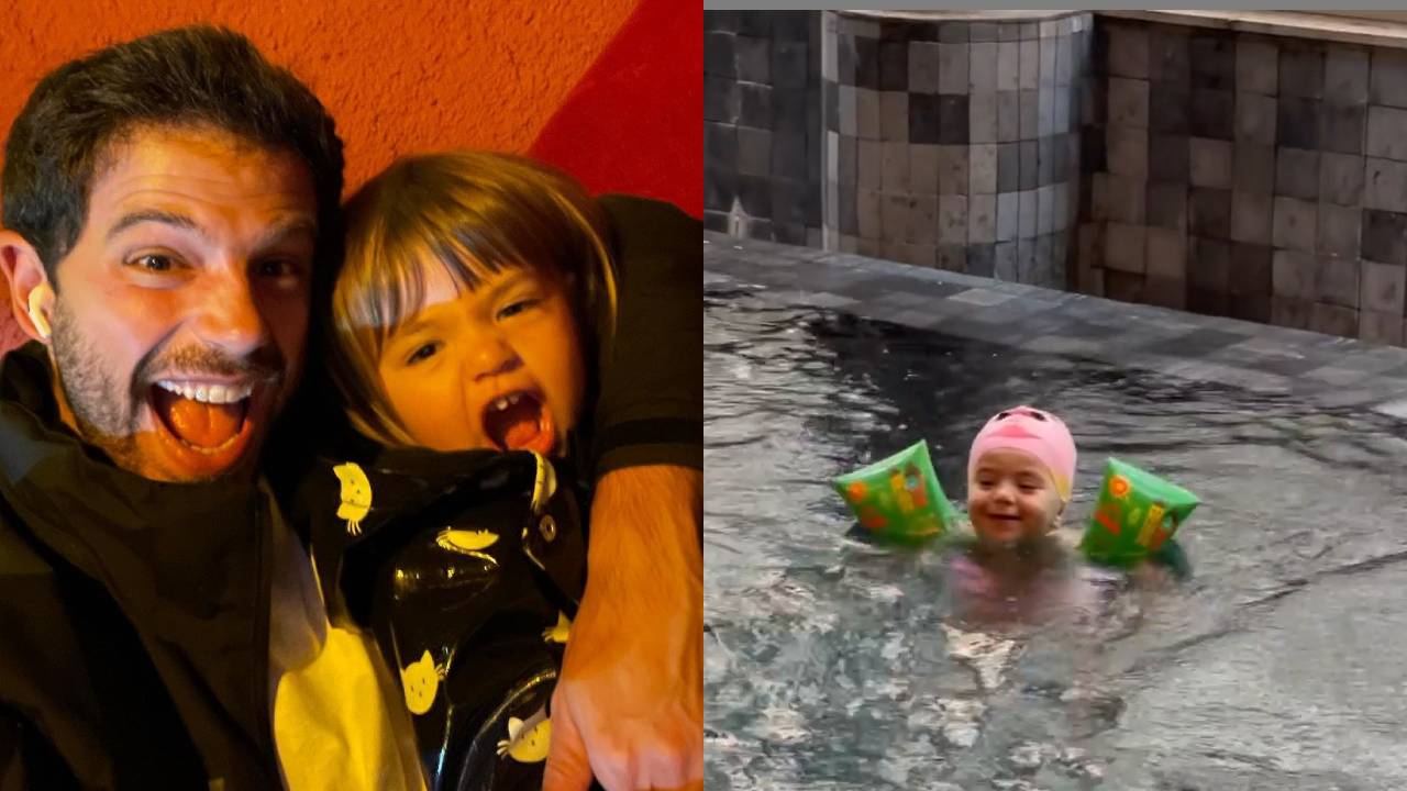 Filha de Sabrina Sato dá pulão em piscina durante aula de natação e Duda Nagle baba de orgulho: “Confiança”