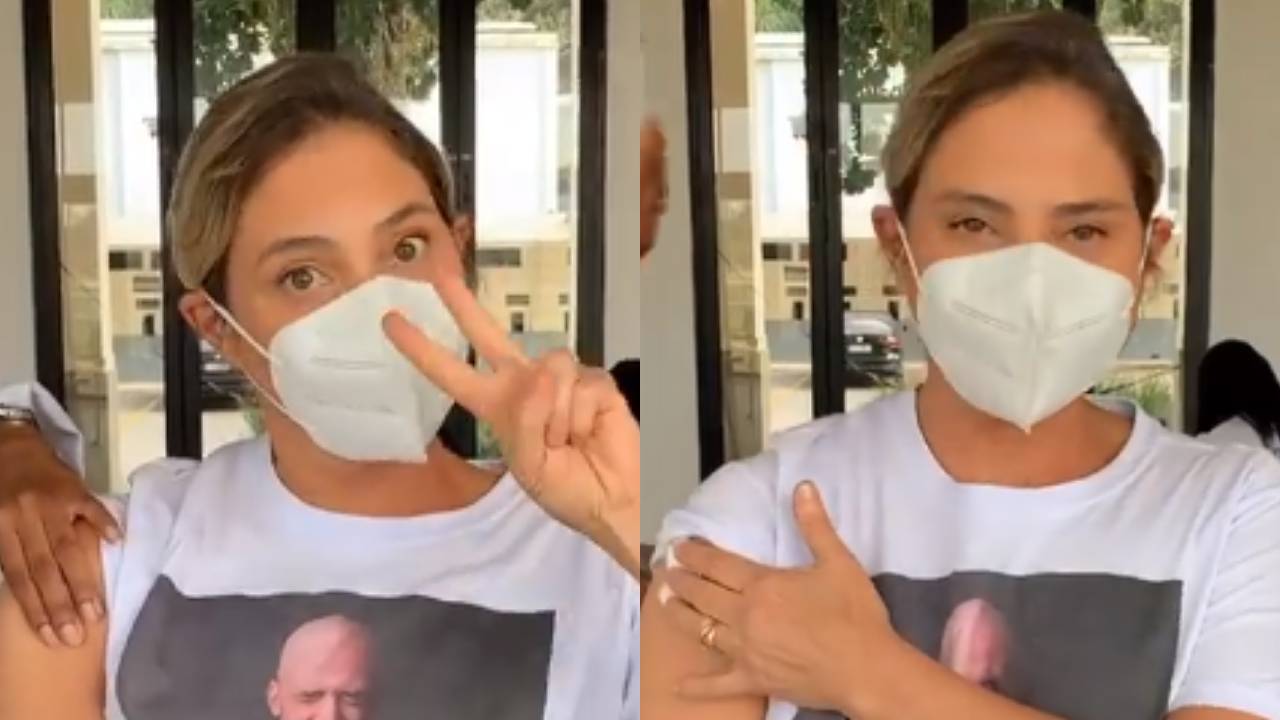 Heloisa Périssé veste camiseta de Paulo Gustavo ao tomar segunda dose da vacina: “Ele quer que eu vá”