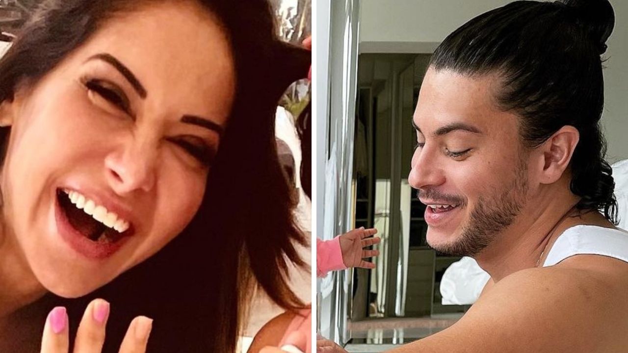 Mayra Cardi se diverte brincando de manicure com a filha e Arthur Aguiar fica derretido: “Amo vocês”