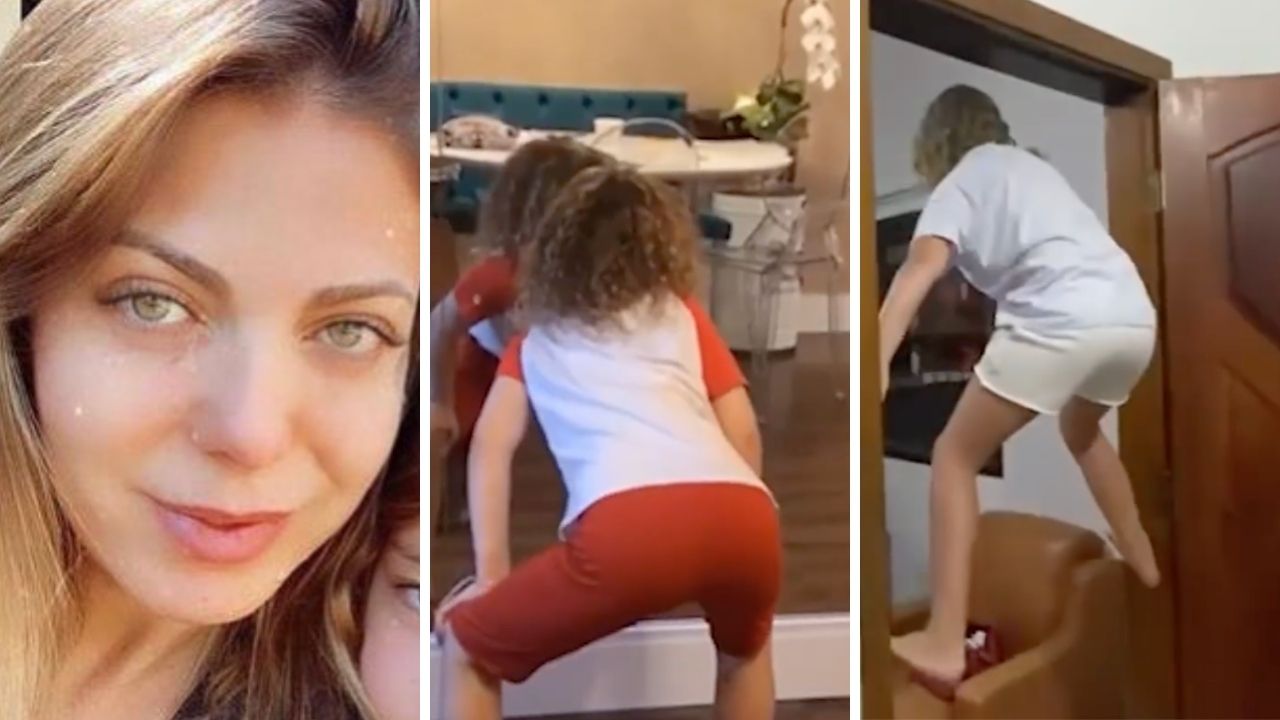 Sheila Mello mostra a filha tocando o terror e ironiza o fato de ter uma filha menina: “É mais tranquilo?”