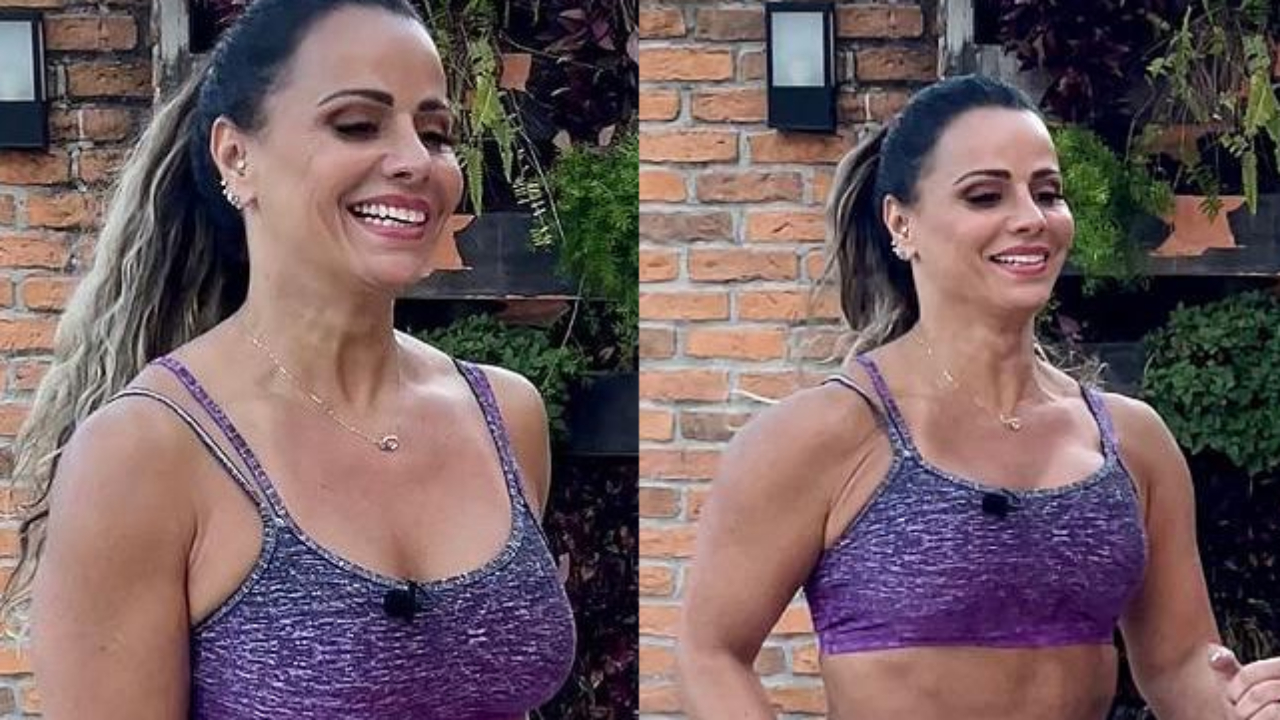 De top e shorts, Viviane Araújo pega pesado nos treinos e físico sarado impressiona aos 46 anos: “Toda fitness!”