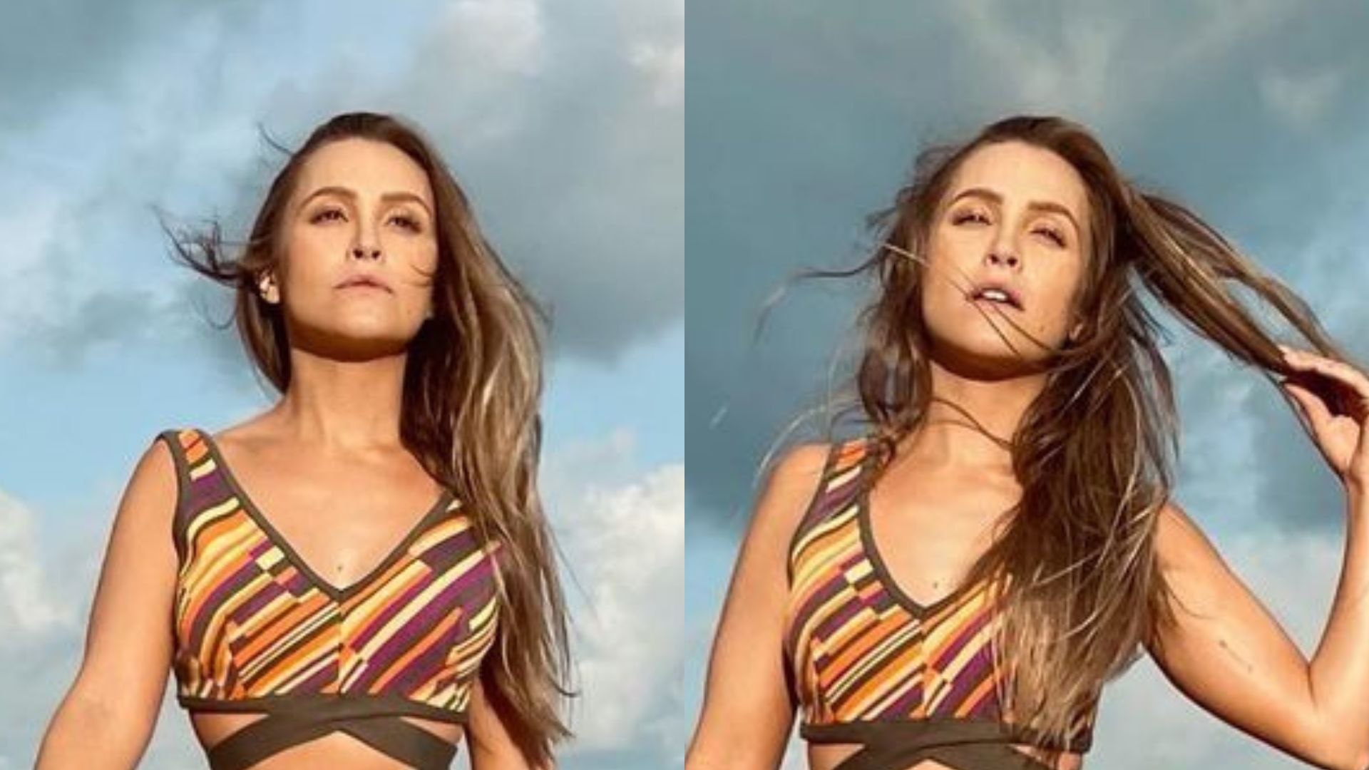 Carla Diaz surge na praia com biquíni comportado e mostra apenas pernões: “Belíssima”