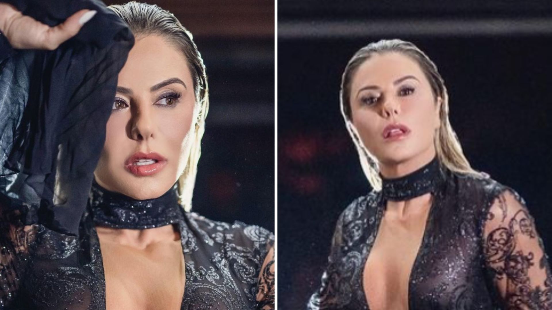 Esposa de Leonardo posa para ensaio com look transparente e decote até o umbigo: “Amor próprio”