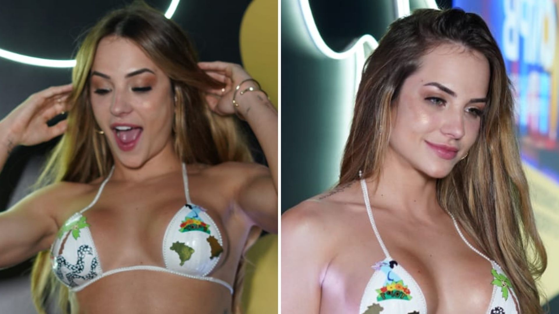 Que corpo é esse? Gabi Martins vai à evento com biquíni de fita e deixa fãs perplexos