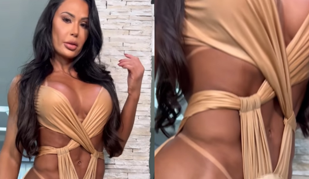 Gracyanne Barbosa dispensa calcinha com vestido de laterais abertas: “Corpo perfeito”