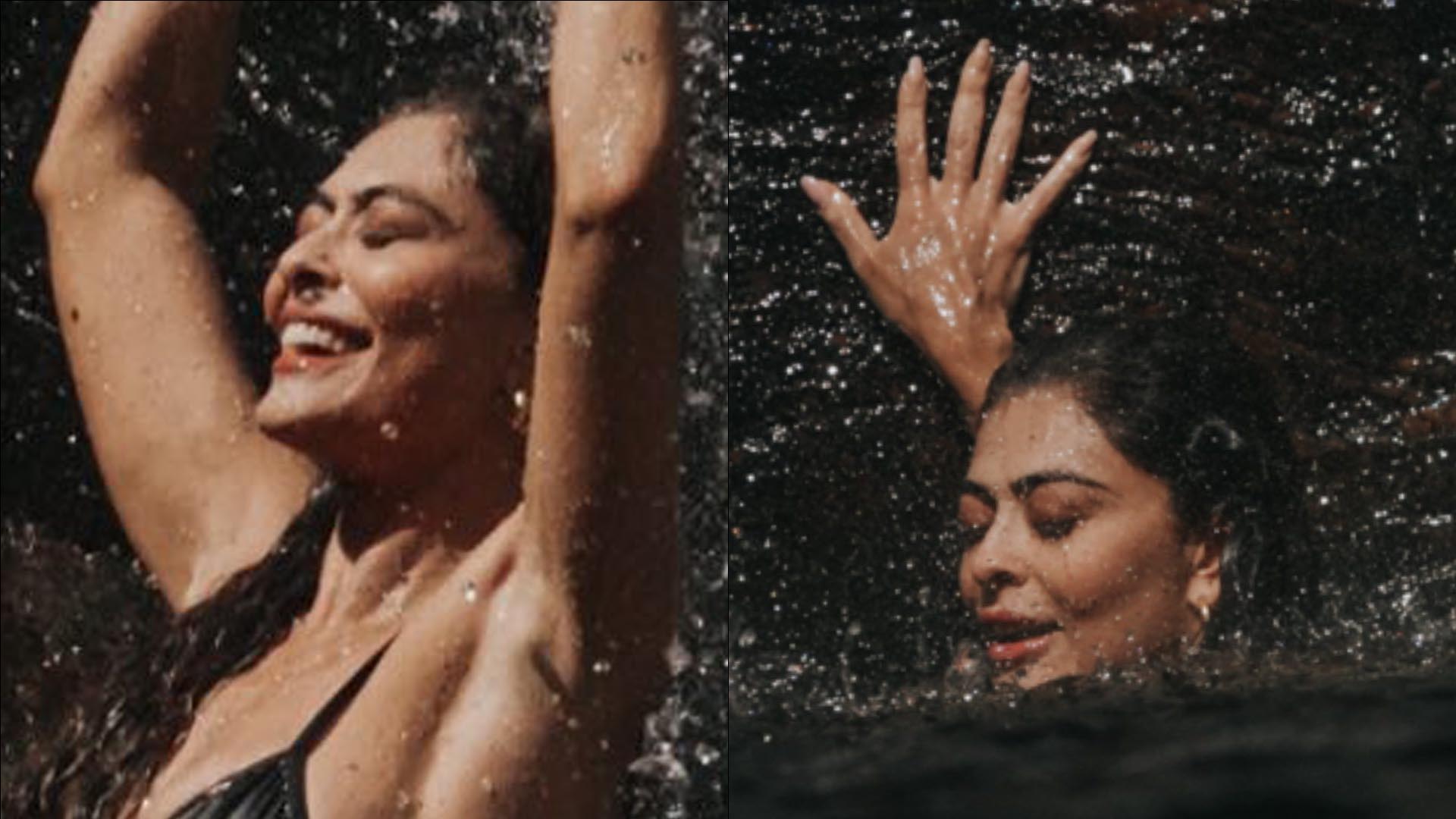 Molhadinha, Juliana Paes quase faz alcinha do biquíni estourar em bumbum gigante
