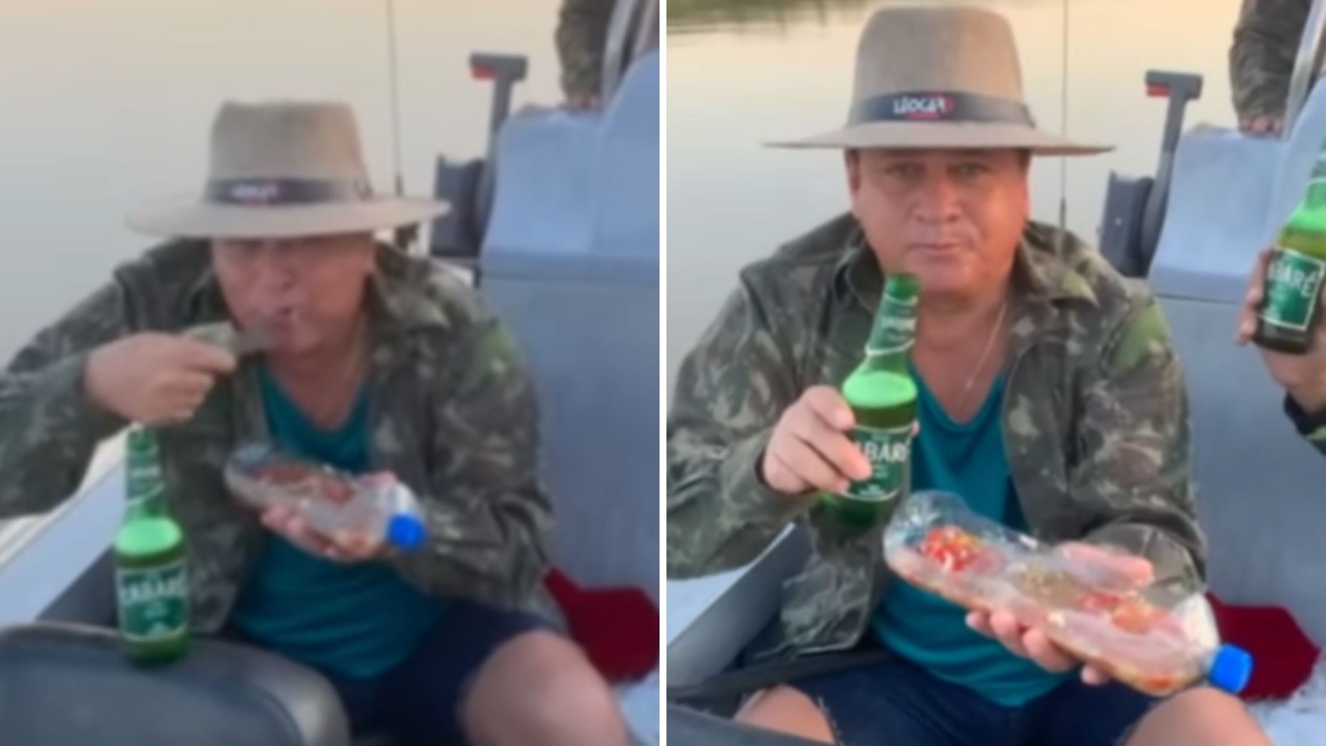 Oi? Leonardo é flagrado abocanhando piranha crua no Pantanal: “Sashimi pantaneiro”