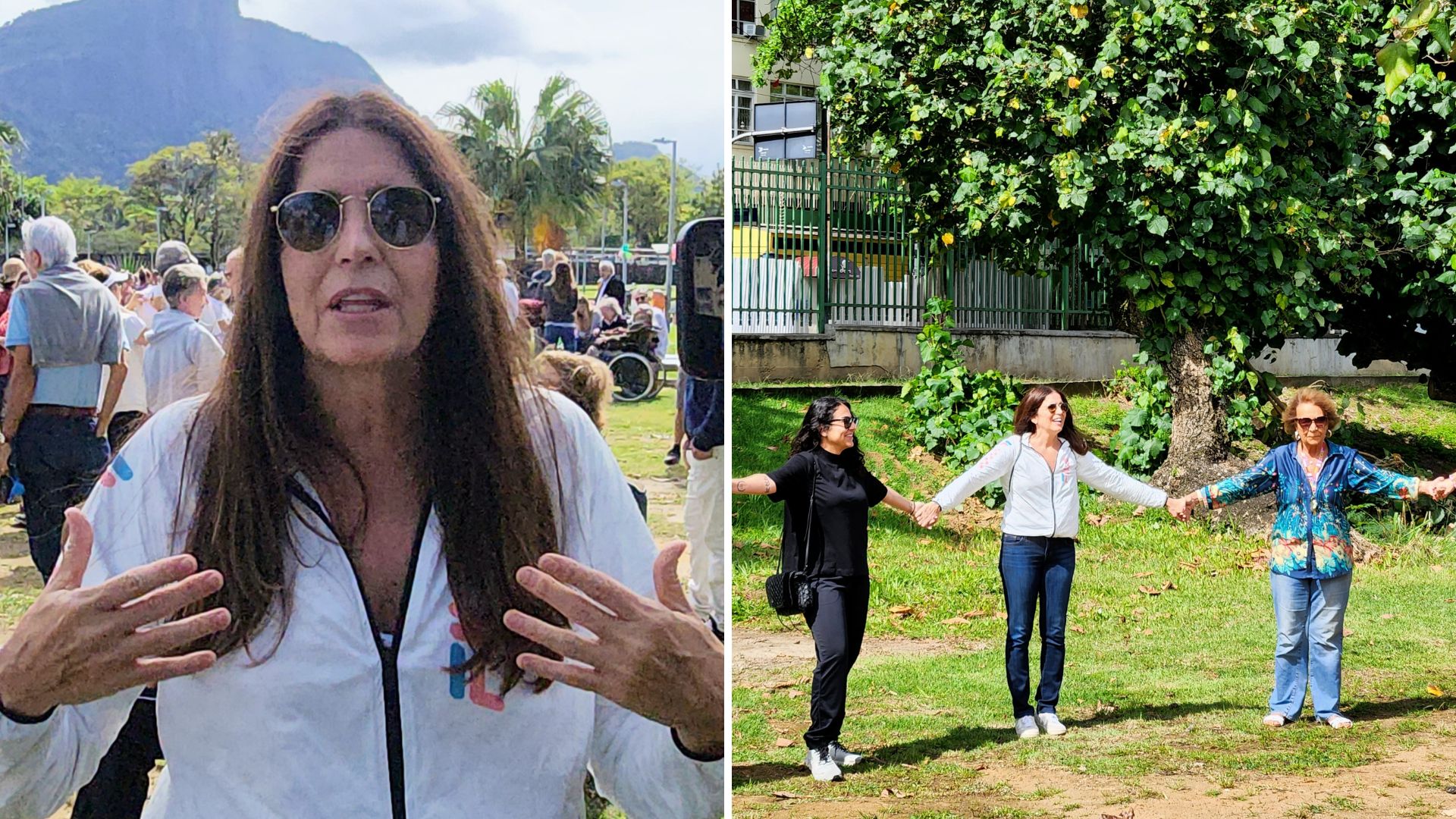 Malu Mader faz rara aparição durante abraço coletivo em bairro nobre do Rio