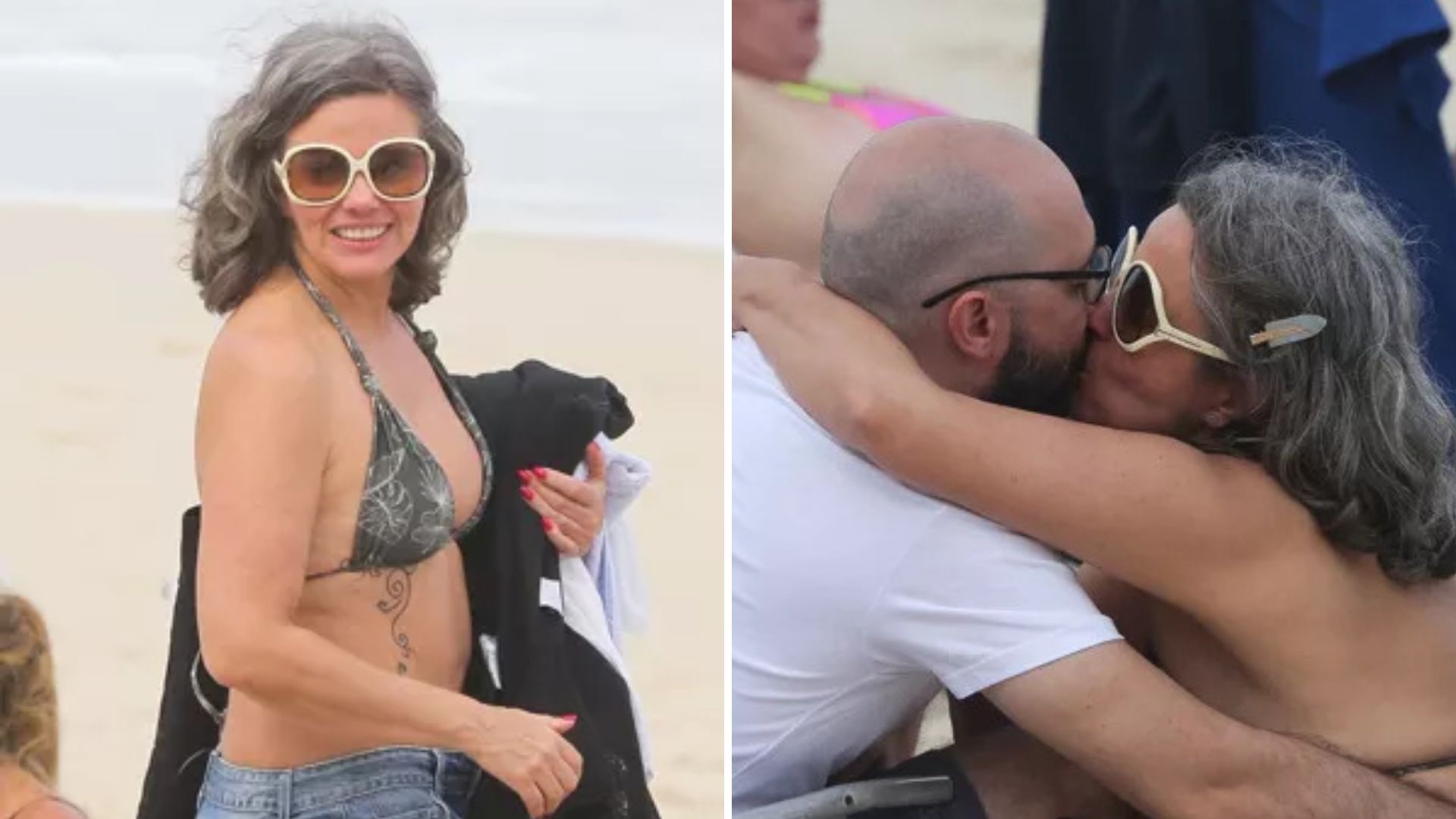 De biquíni, Maria Cândida é flagrada nos braços de homem misterioso em dia de praia
