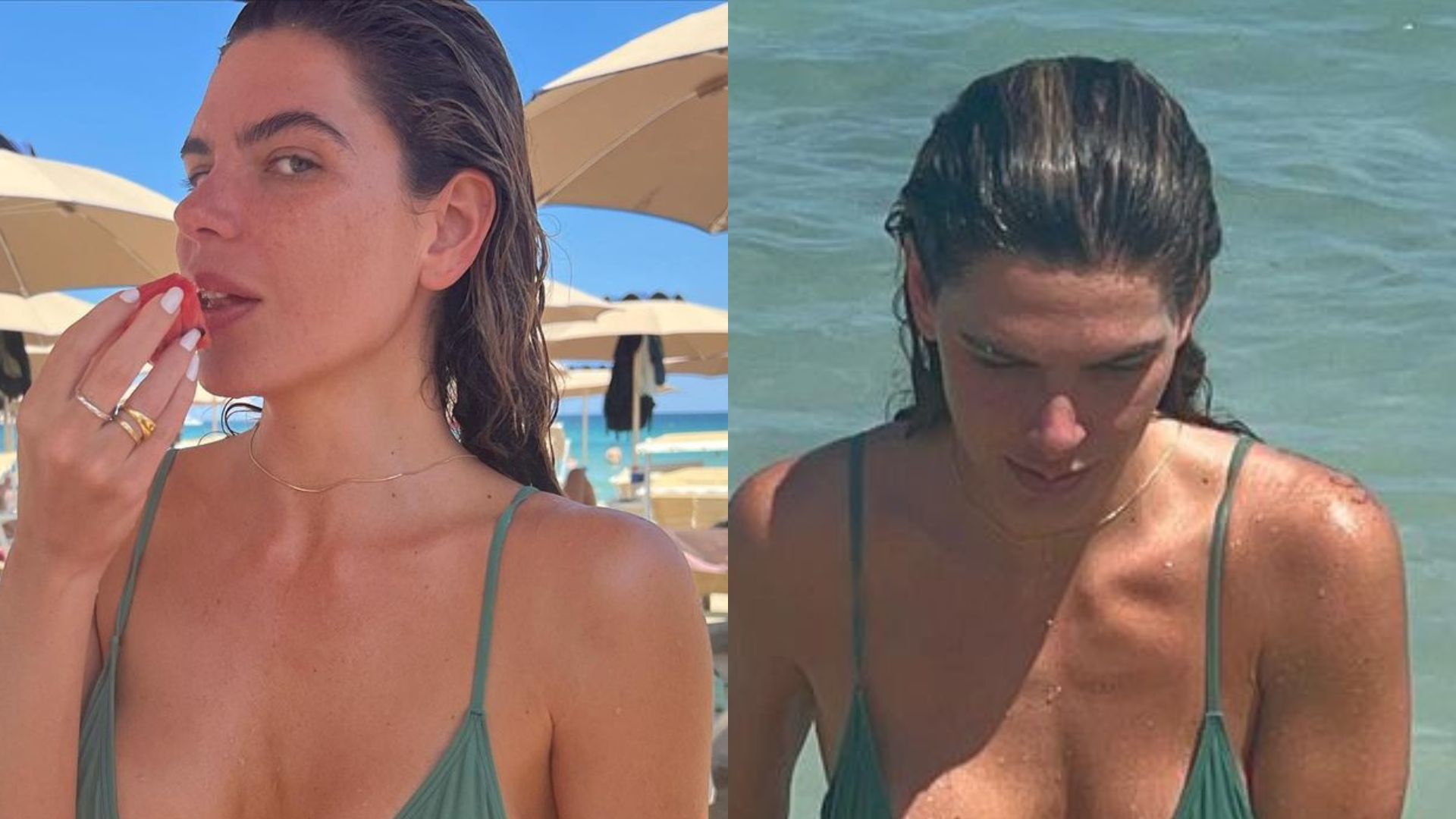 Mariana Goldfarb segura seios fartos ao sair do mar e corpão choca: “Que mulher”