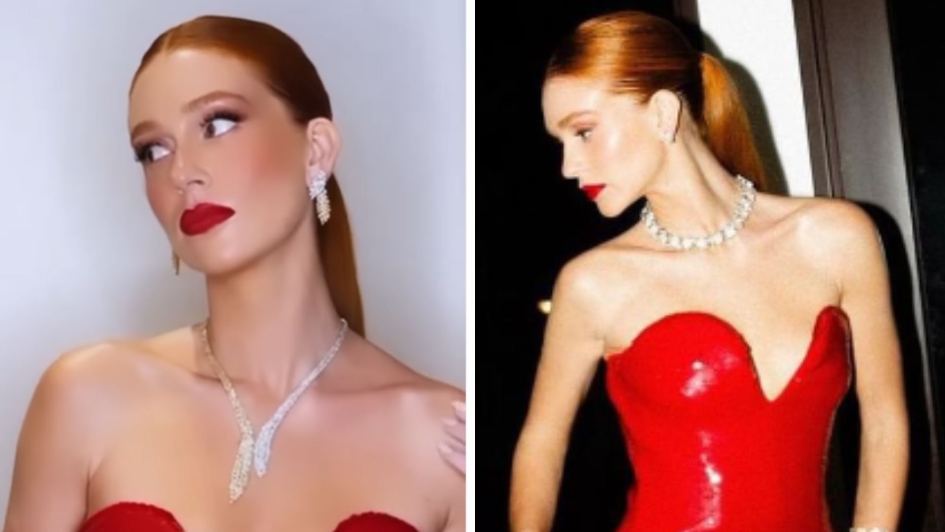 Marina Ruy Barbosa marca curvas a bordo de vestido vermelho e decote choca: “Escândalo”