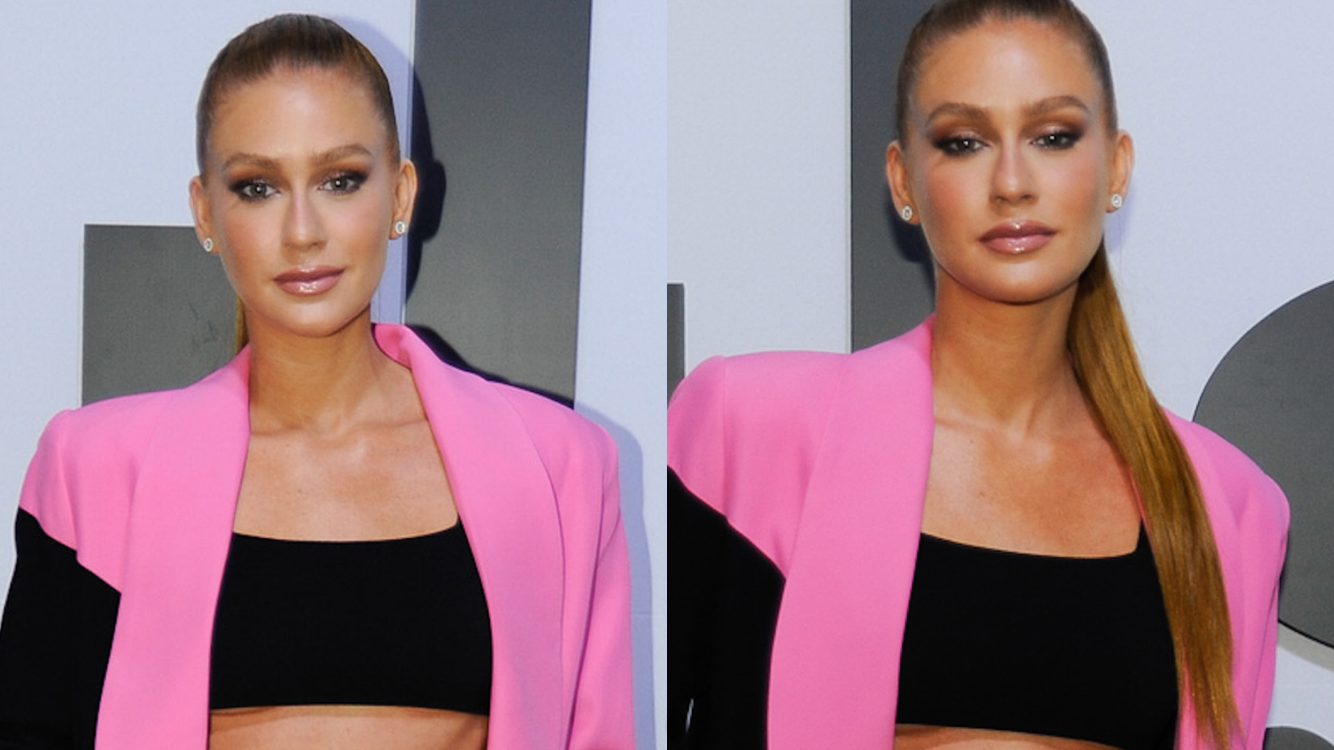 Marina Ruy Barbosa ostenta barriga sequinha de top e shortinho em evento fashion