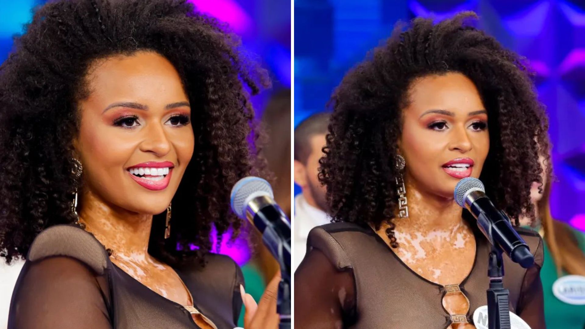 Ex-BBB Natália Deodato surge no SBT com blusa transparente e decotão: “Lindíssima”