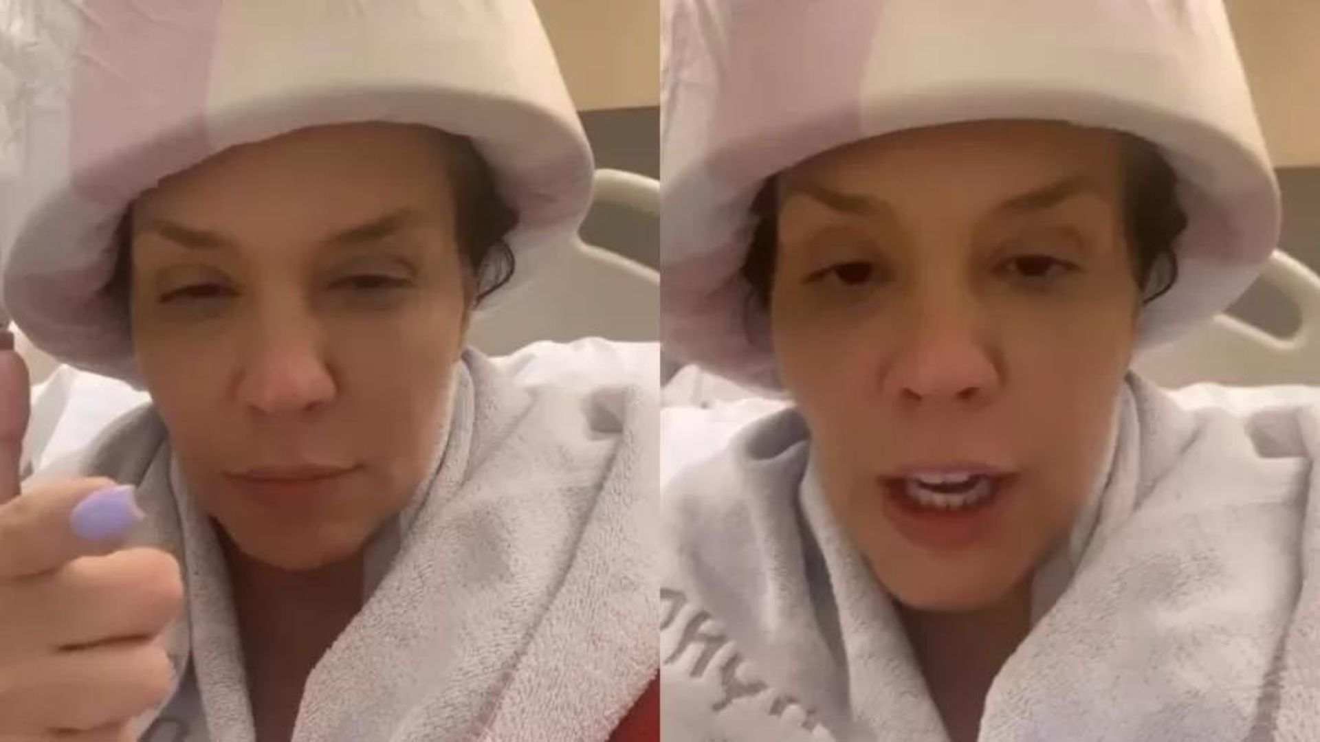 Simony mostra sessão de quimioterapia com acessório inusitado: “Ajuda a não cair o cabelo”