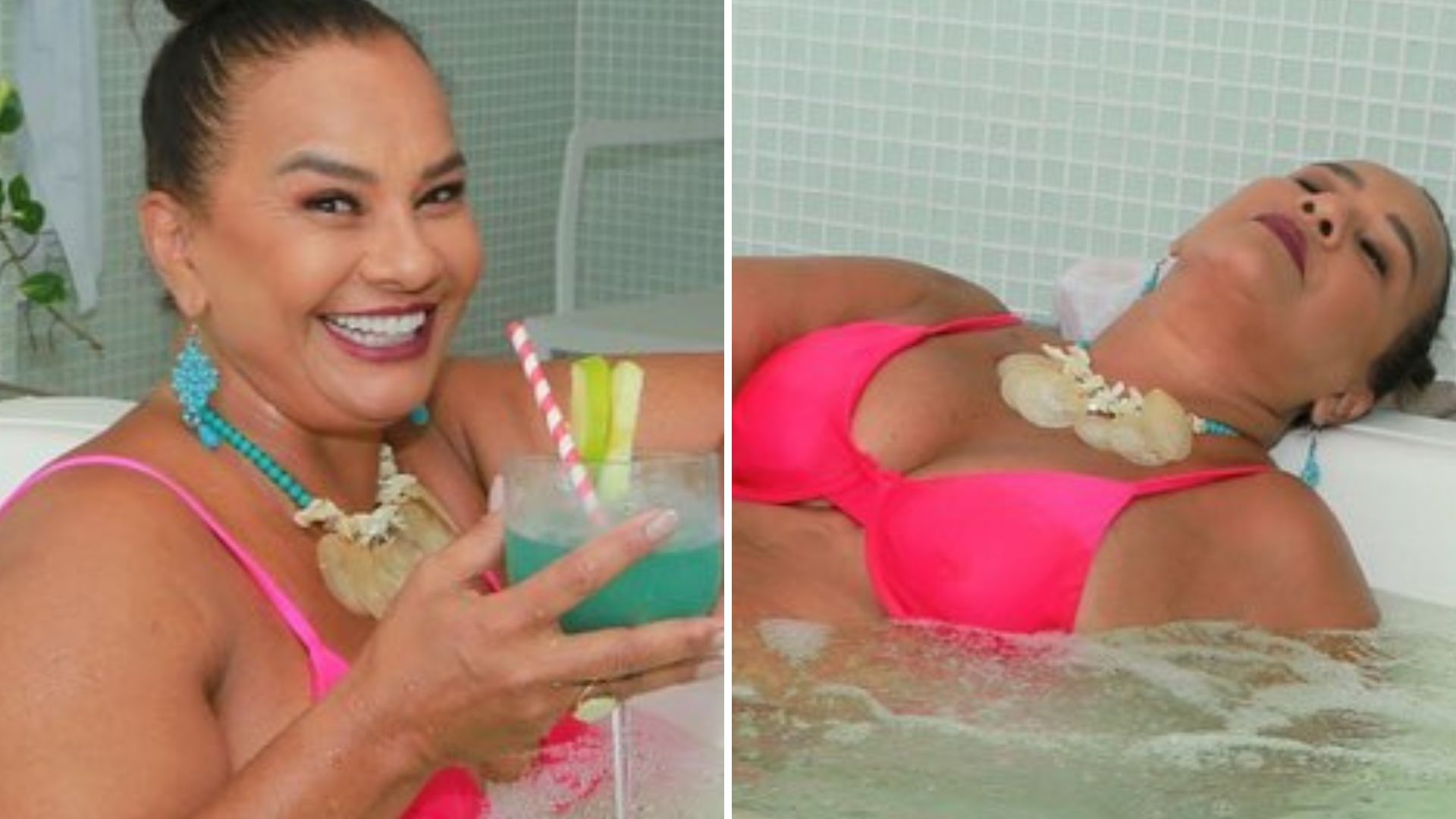 Na jacuzzi, Solange Couto joga as pernas para o ar de biquíni aos 65 anos: “Deusa”