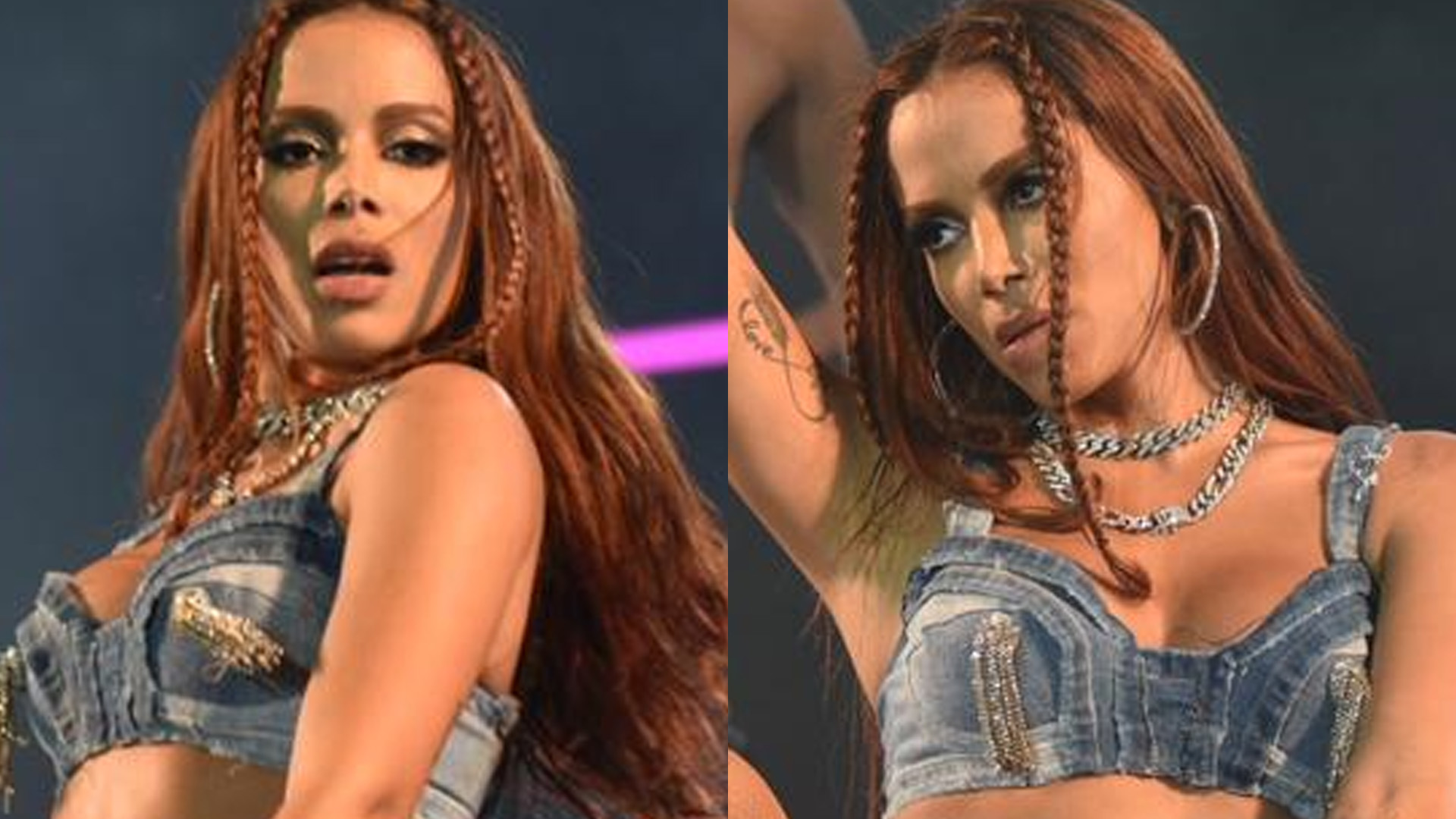 Anitta aparece com calcinha jeans em show no Rio de Janeiro