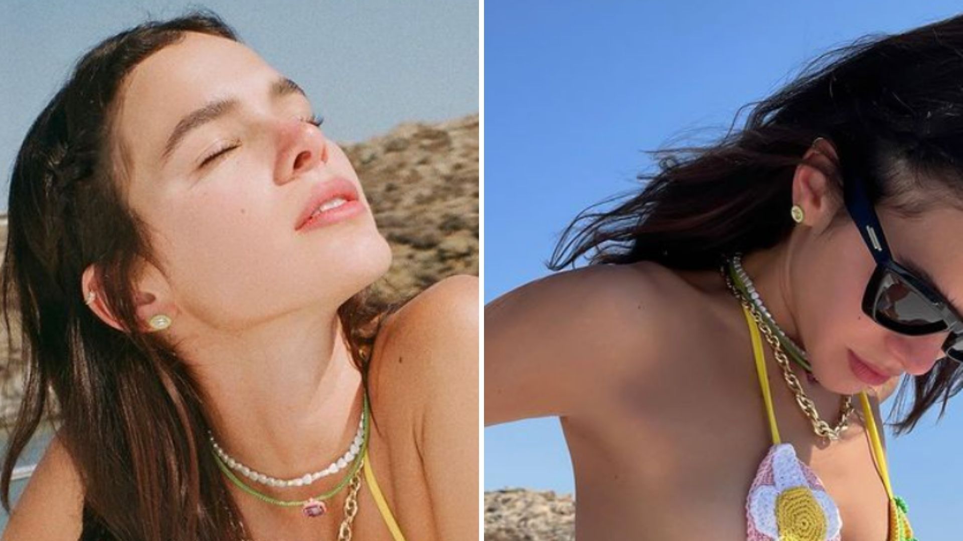 Sequinha, Bruna Marquezine ajeita a calcinha do biquíni de crochê: “Misericórdia”