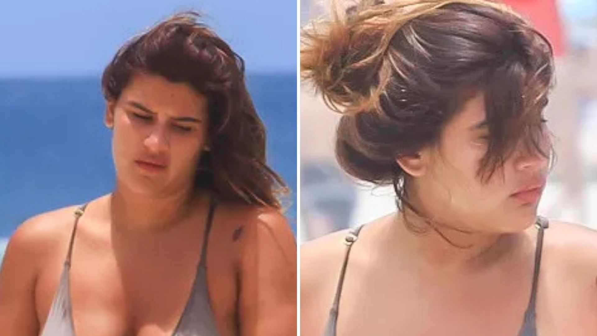 Giulia Costa mostra corpão de biquíni e renova bronzeado em dia de praia no Rio