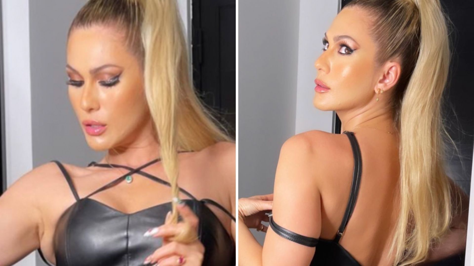 Sem calcinha? Lívia Andrade escolhe vestido de couro e expõe seu corpaço