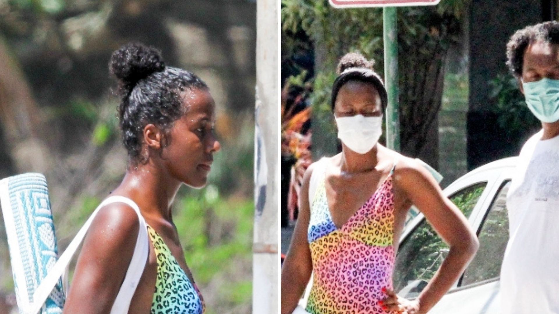Raridade: Maju Coutinho é flagrada com o marido ao ir à praia com maiô cavado