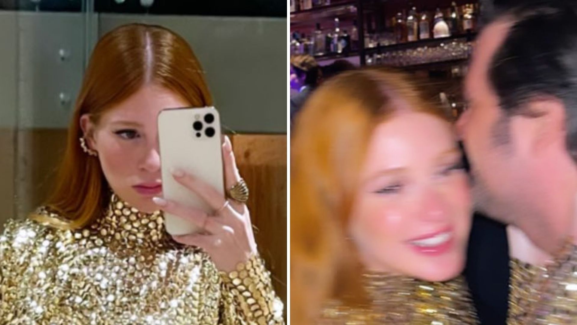 Luxo! Marina Ruy Barbosa recebe 2022 com casaco de pele e vestido espetacular