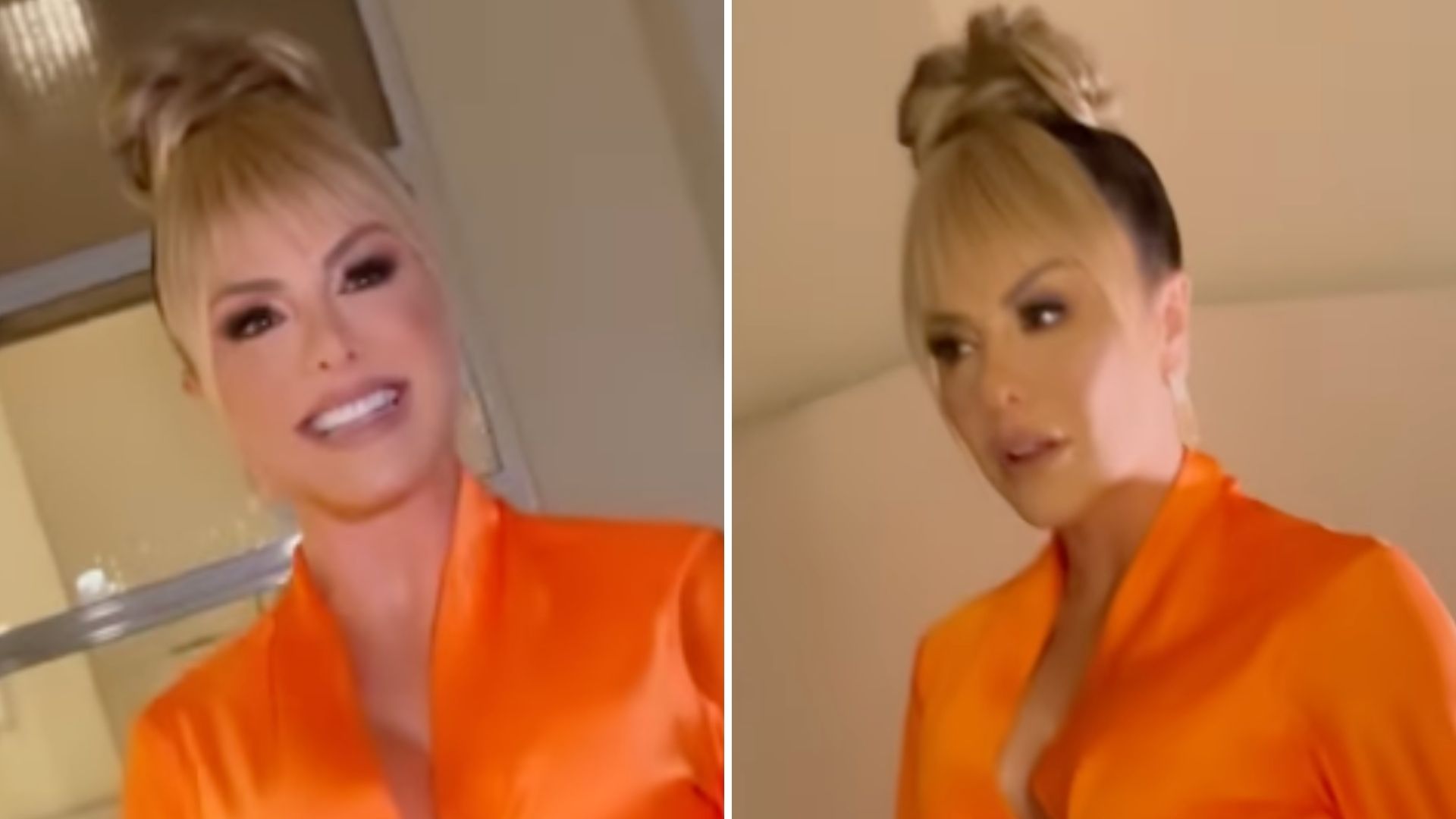 Esposa de Leonardo vai à festa de pijama e sem sutiã: “Passei mal”