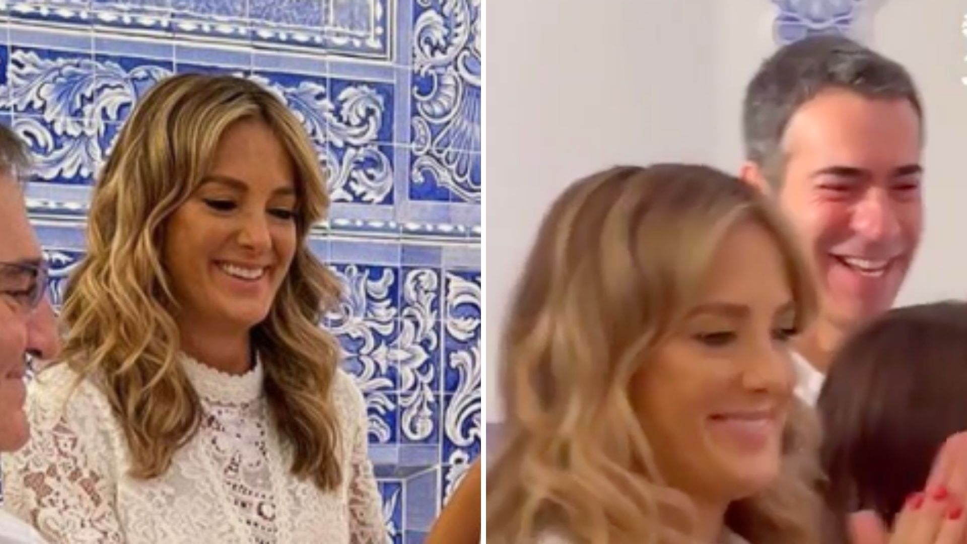 Ticiane Pinheiro e César Tralli se emocionam no batizado luxuoso de Manu Tralli