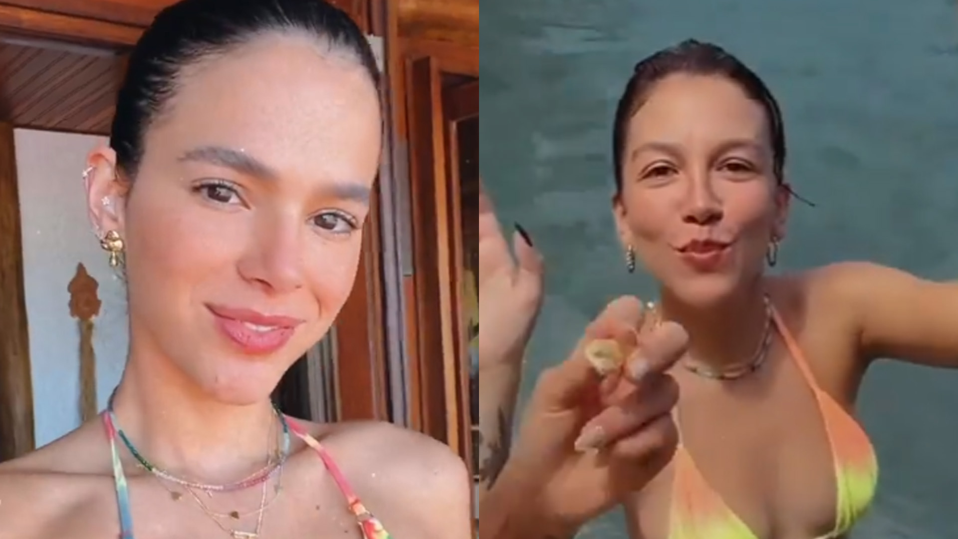 Amigas, Bruna Marquezine e Priscilla Alcantara posam de biquíni e exibem corpaços