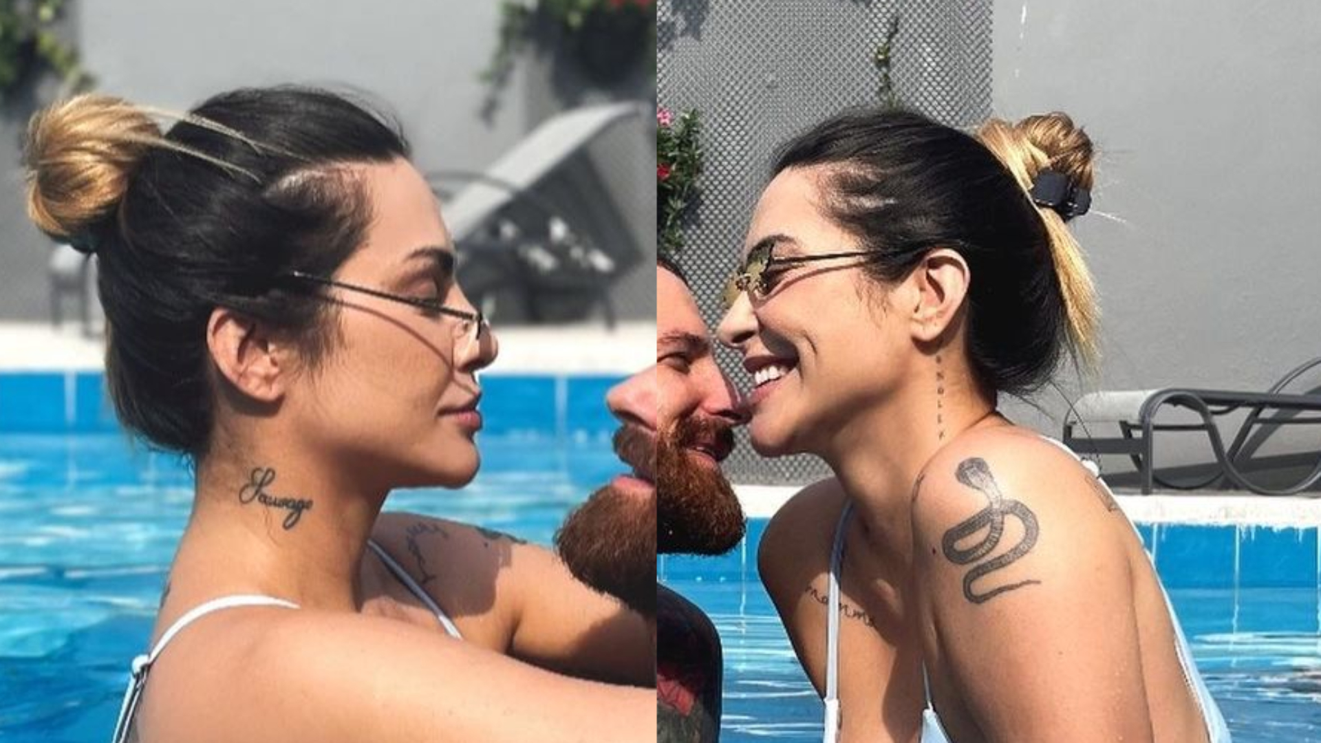 De biquíni cavado, Cleo troca carícias com o marido e ostenta corpão turbinado