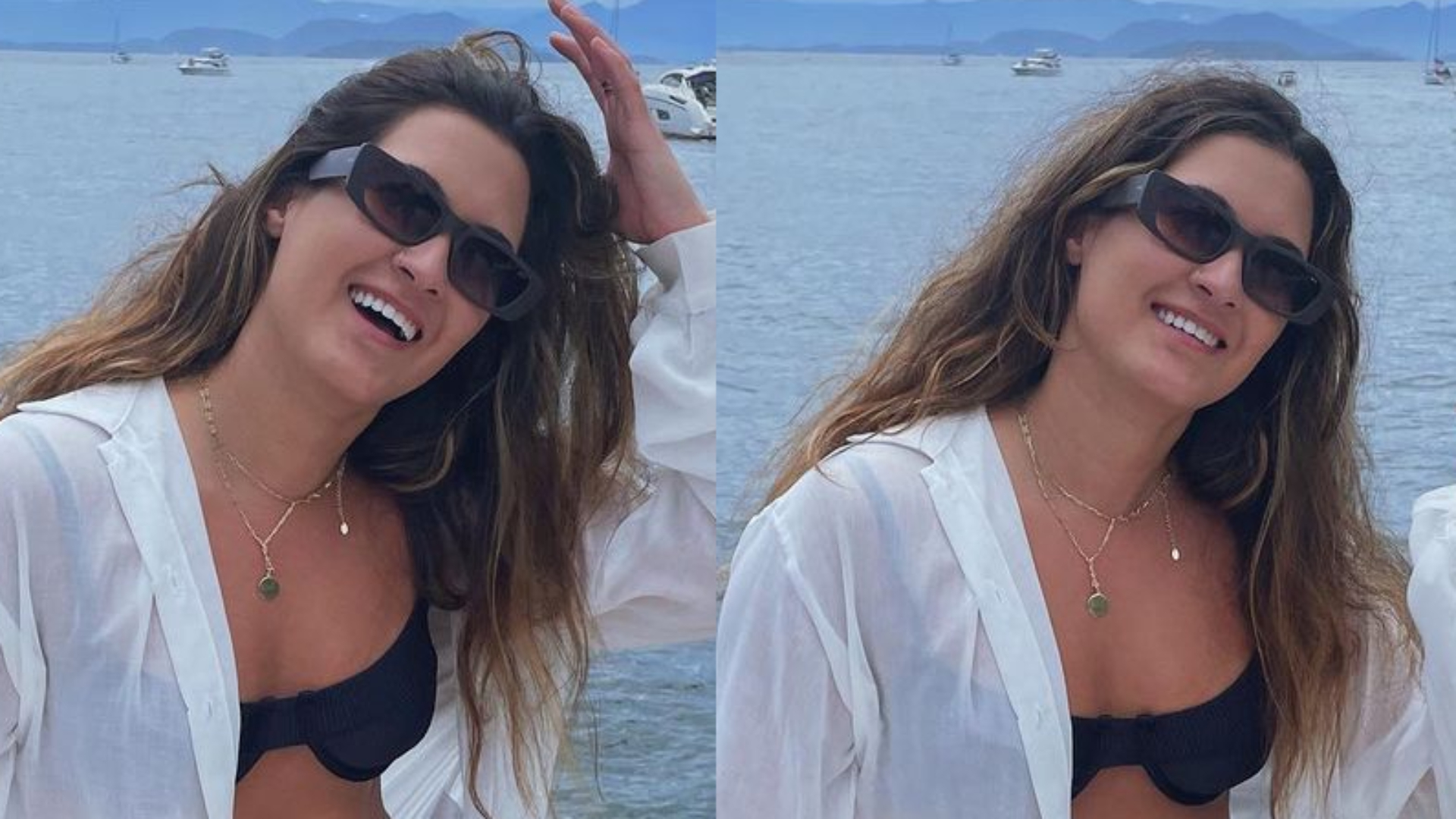 De biquíni, filha de Fátima Bernardes abre a camisa e ostenta corpo violão