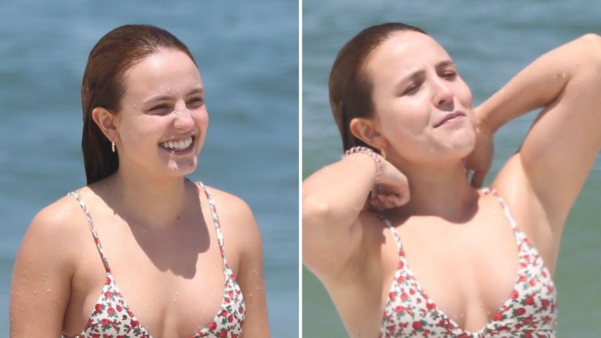 Larissa Manoela vai de fio-dental à praia e surge molhadinha após banho de mar
