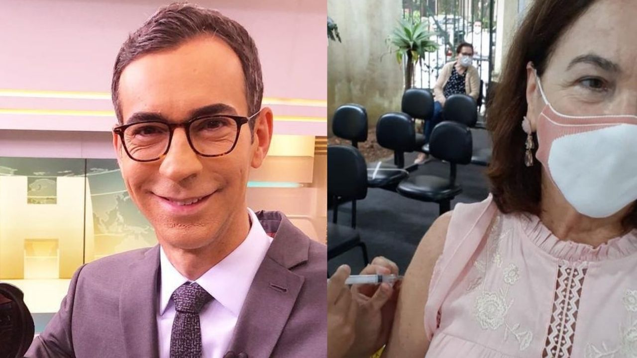 Emocionante! César Tralli registra mãe tomando vacina contra Covid-19 e celebra: “Chegou a vez dela”