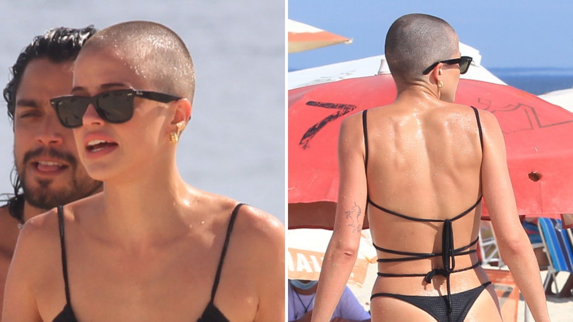 Careca e de fio-dental, Agatha Moreira namora com Rodrigo Simas e exibe corpaço