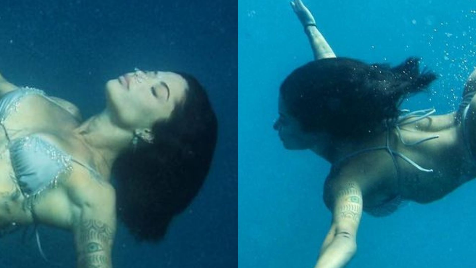 Debaixo d’água, Aline Campos faz biquíni sumir em bumbum GG: “Sereia”