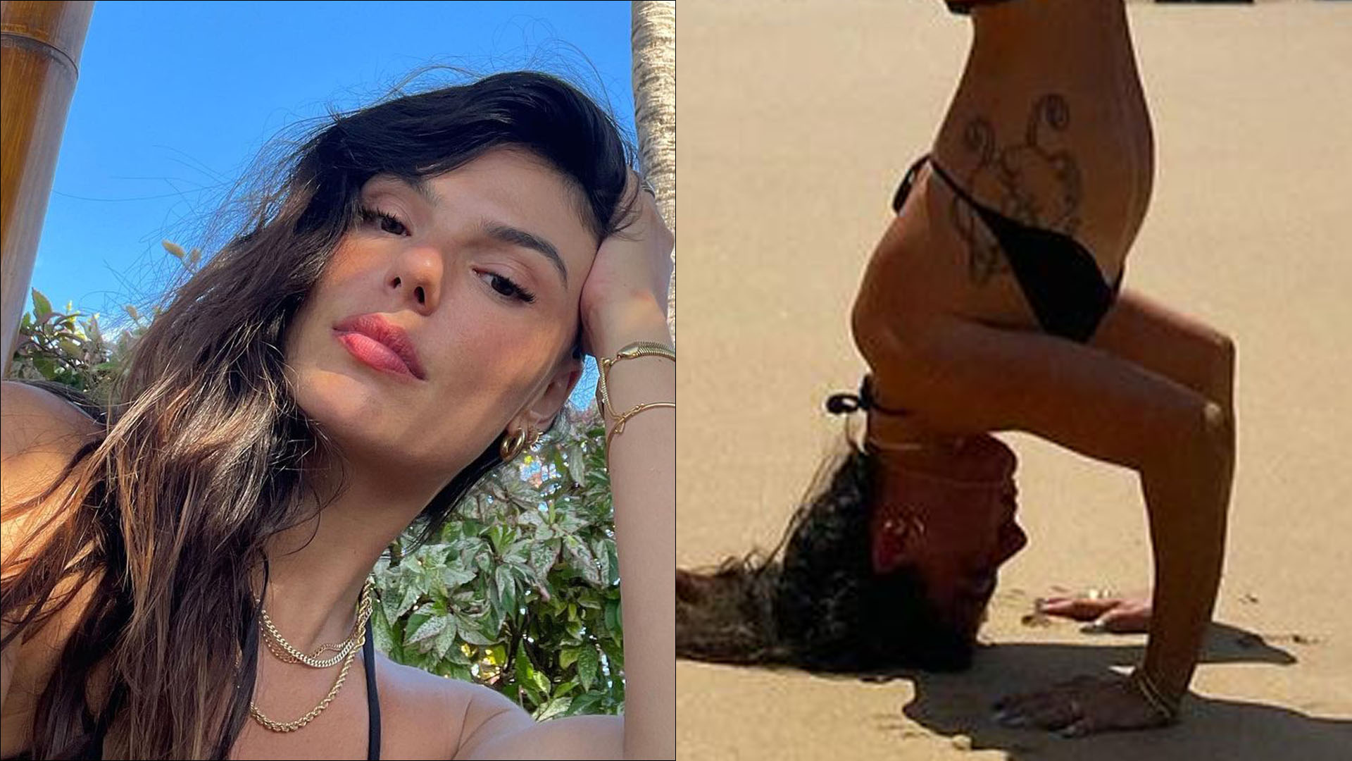 Só de biquíni, Isis Valverde posa de pernas para o ar e atiça web: “Vou dar zoom”