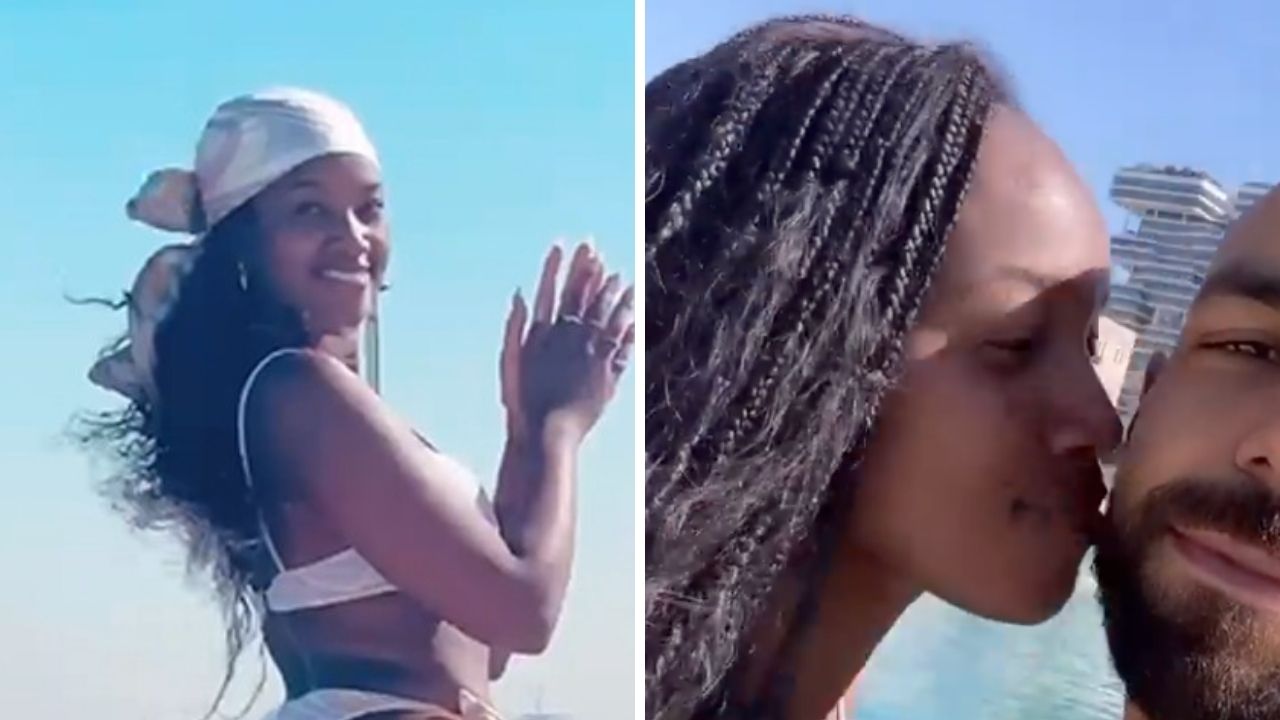 Perfeita! Iza troca beijos apaixonados e exibe corpo perfeito com biquíni branco