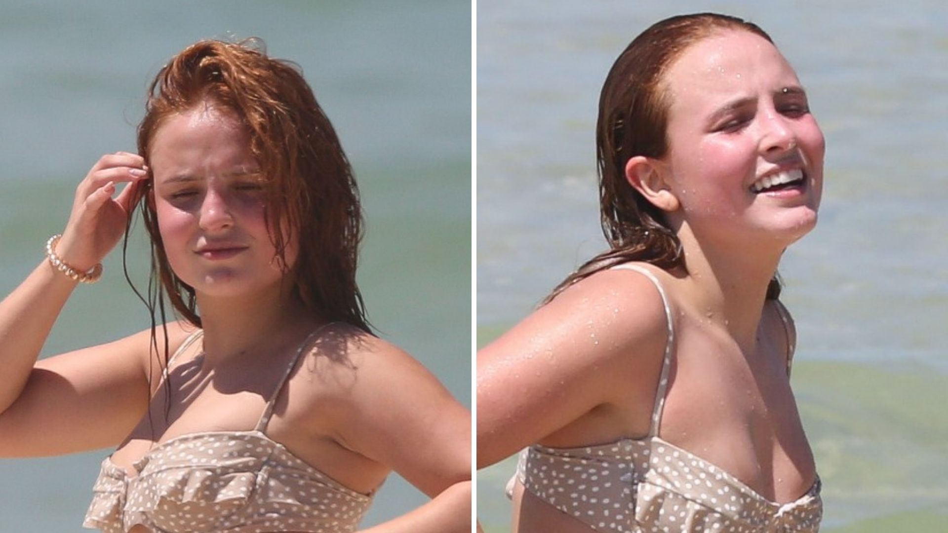 Bem menininha! Larissa Manoela vai à praia com biquíni romântico e comportado