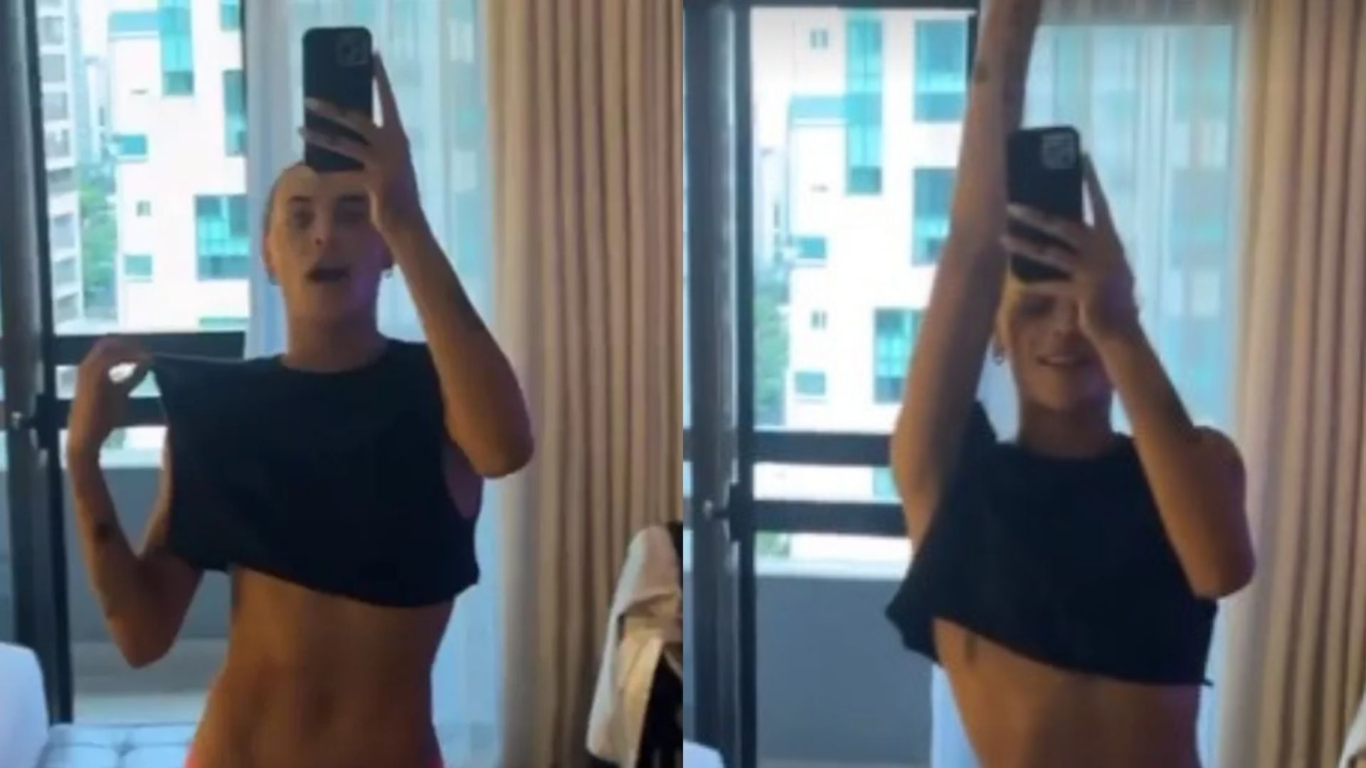 De tanga rosa, Pabllo Vittar aparece dançando exibindo corpo sarado
