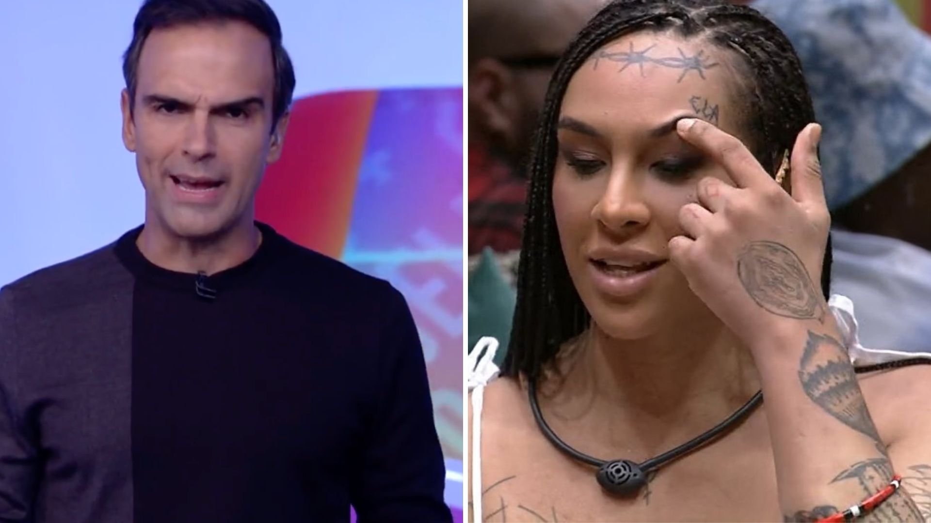 BBB22: Ao vivo, Tadeu Schmidt faz Linn mostrar tatuagem: “Queria que você explicasse”