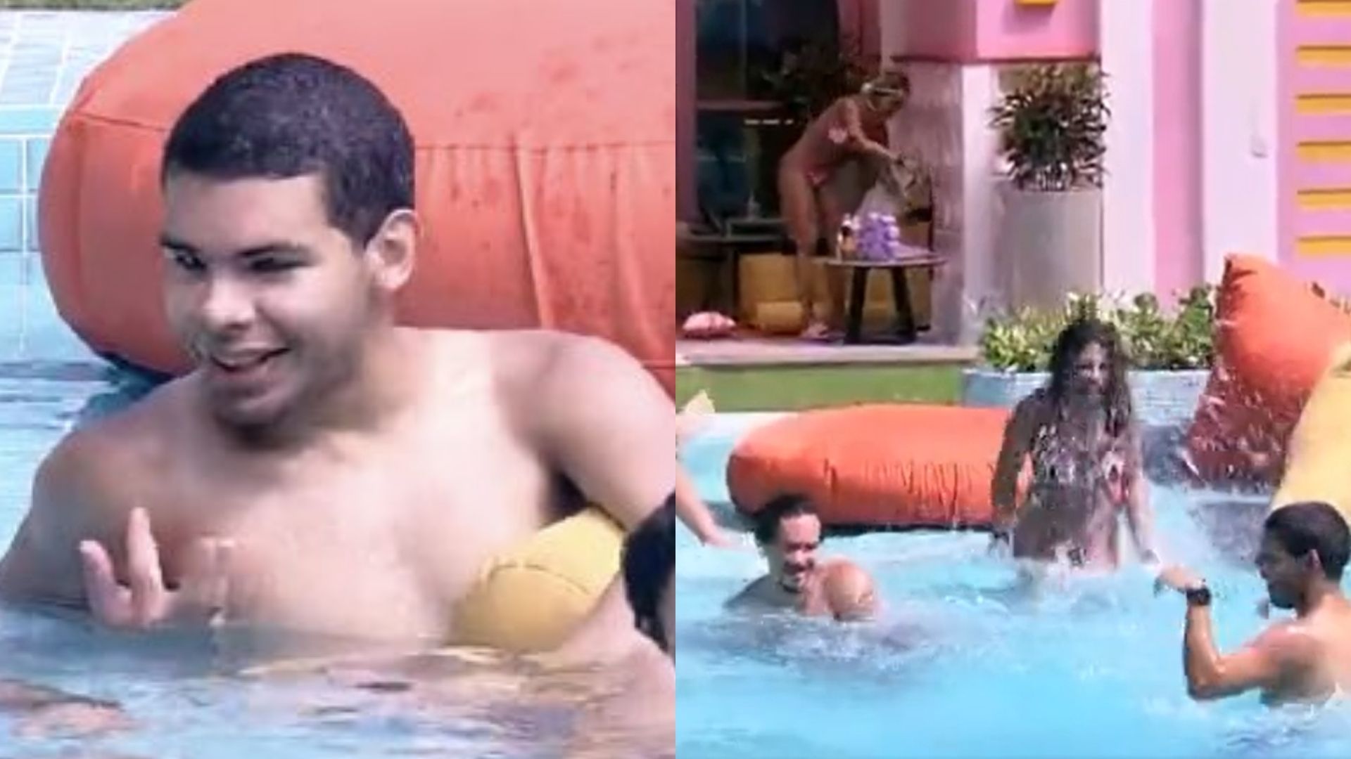 BBB22: Vyni vence insegurança com o corpo, fica de sunga e curte sol na piscina