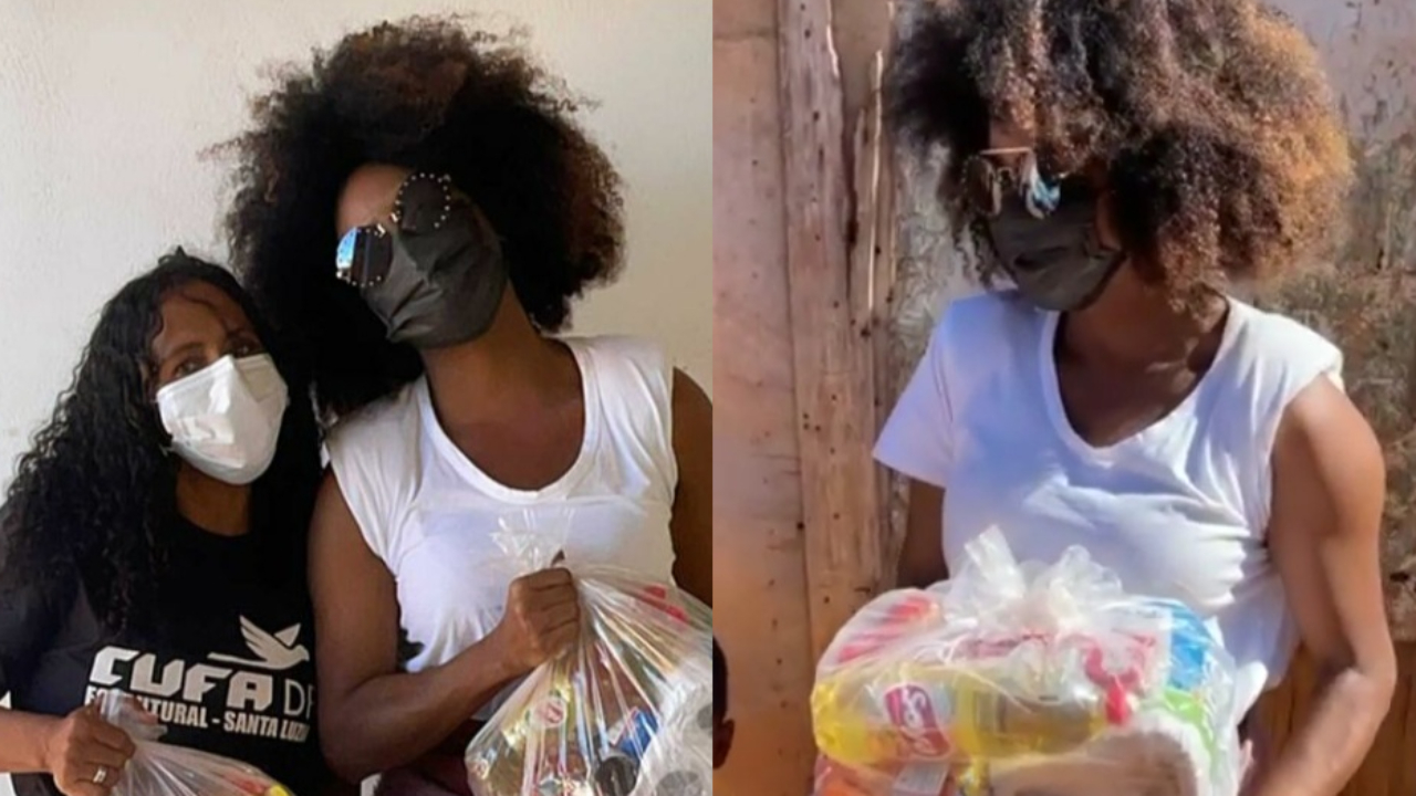 Adriana Bombom doa cestas básicas em comunidade carente e dá show de solidariedade
